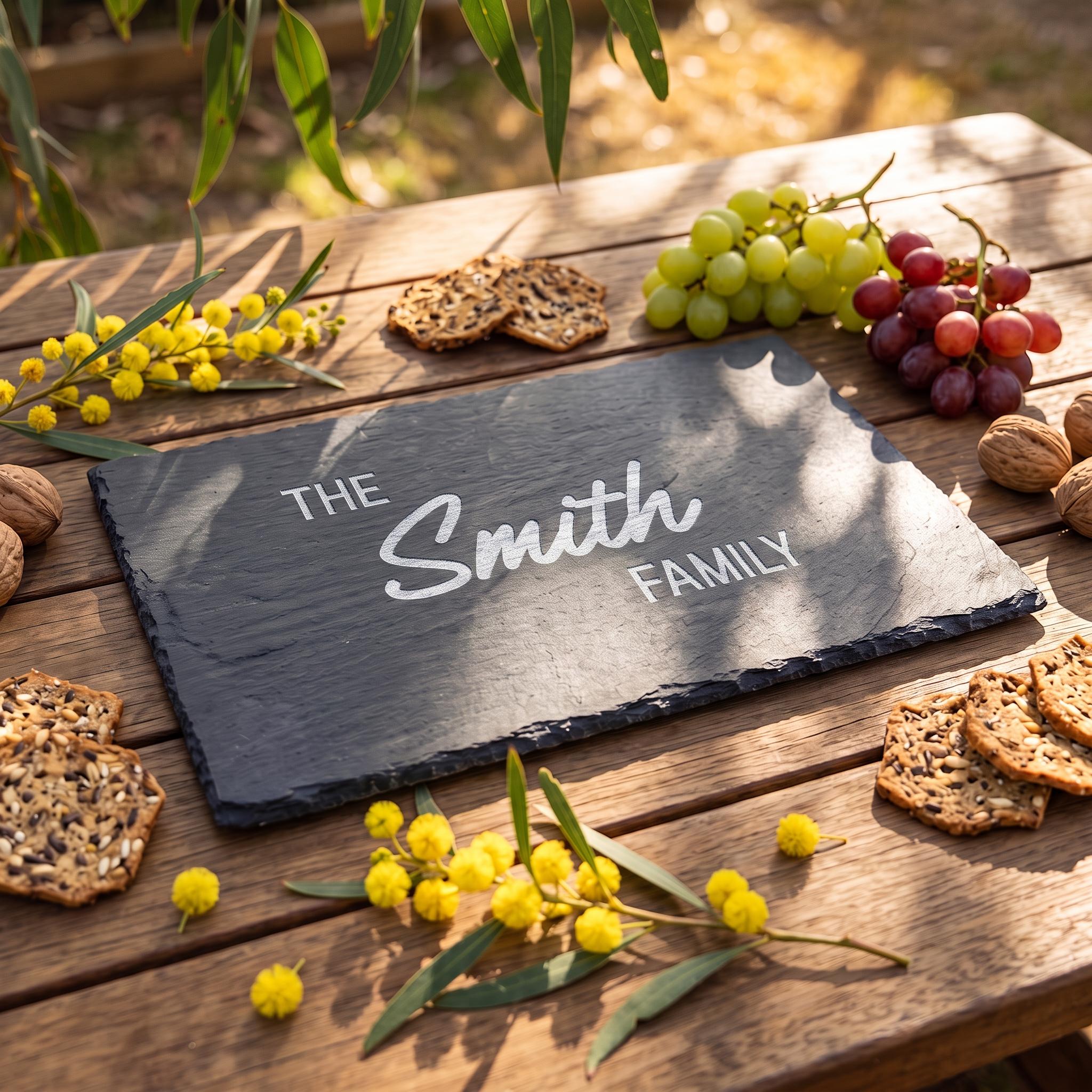 Personalised Slate Serving Tray, Custom Family Name Cheese Board, Engraved Platter