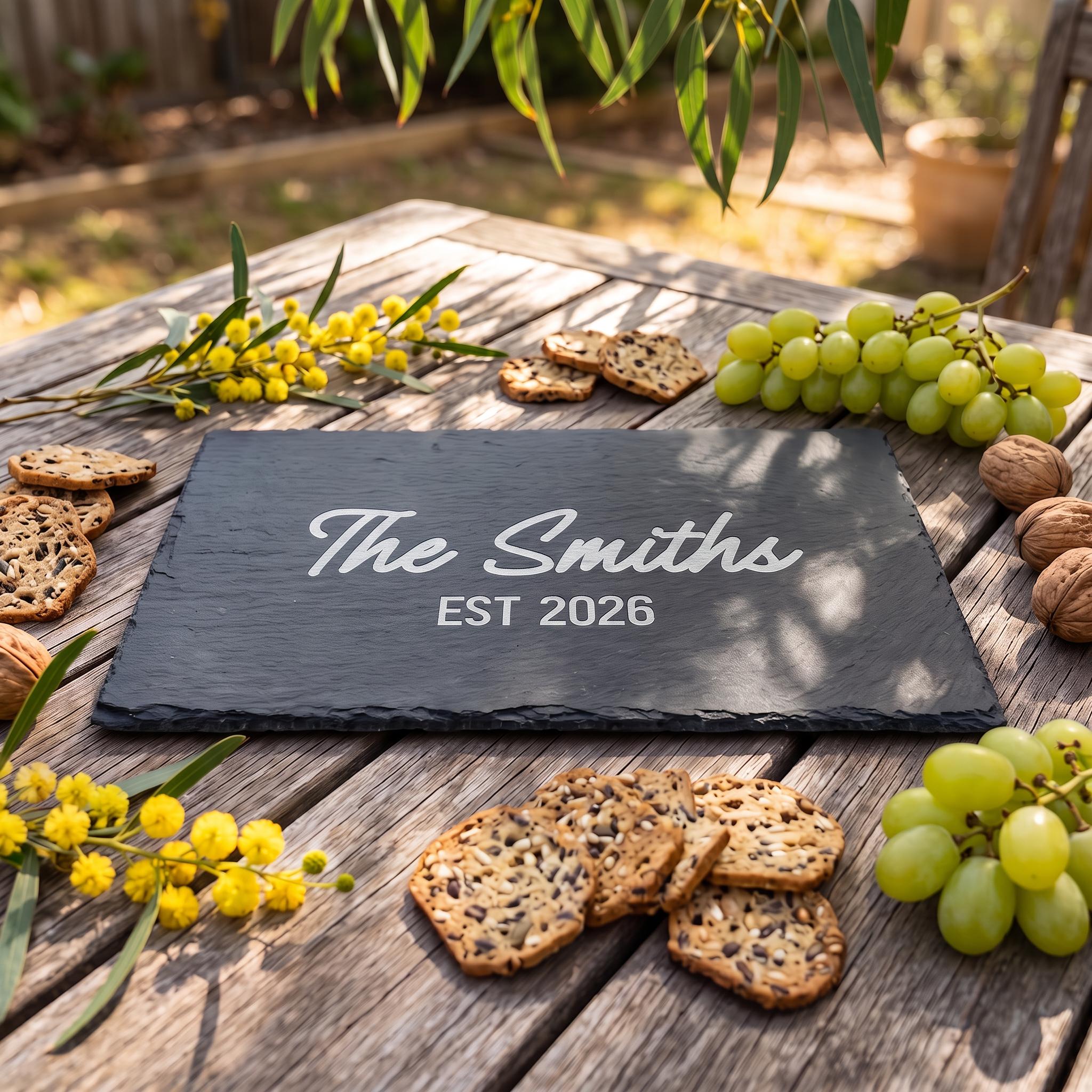 Personalised Slate Serving Tray, Custom Family Name Cheese Board, Engraved Platter