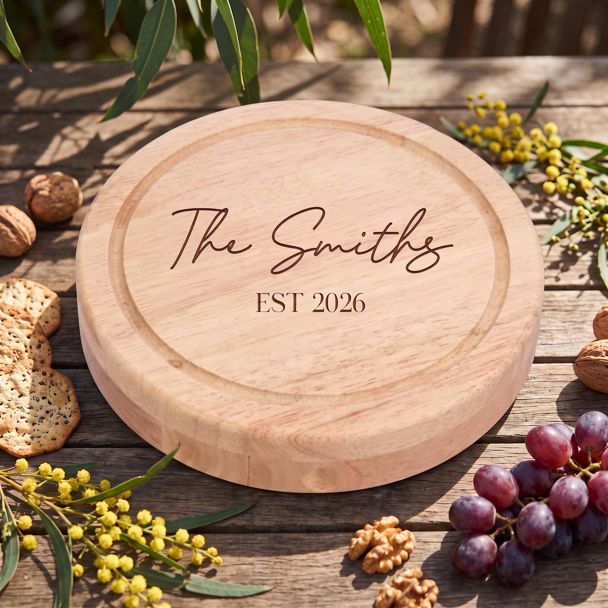 Personalised Cheese Board with Knives, Custom Engraved Charcuterie Board, Wedding Gift for Couple, Swivel Grazing Platter, Housewarming