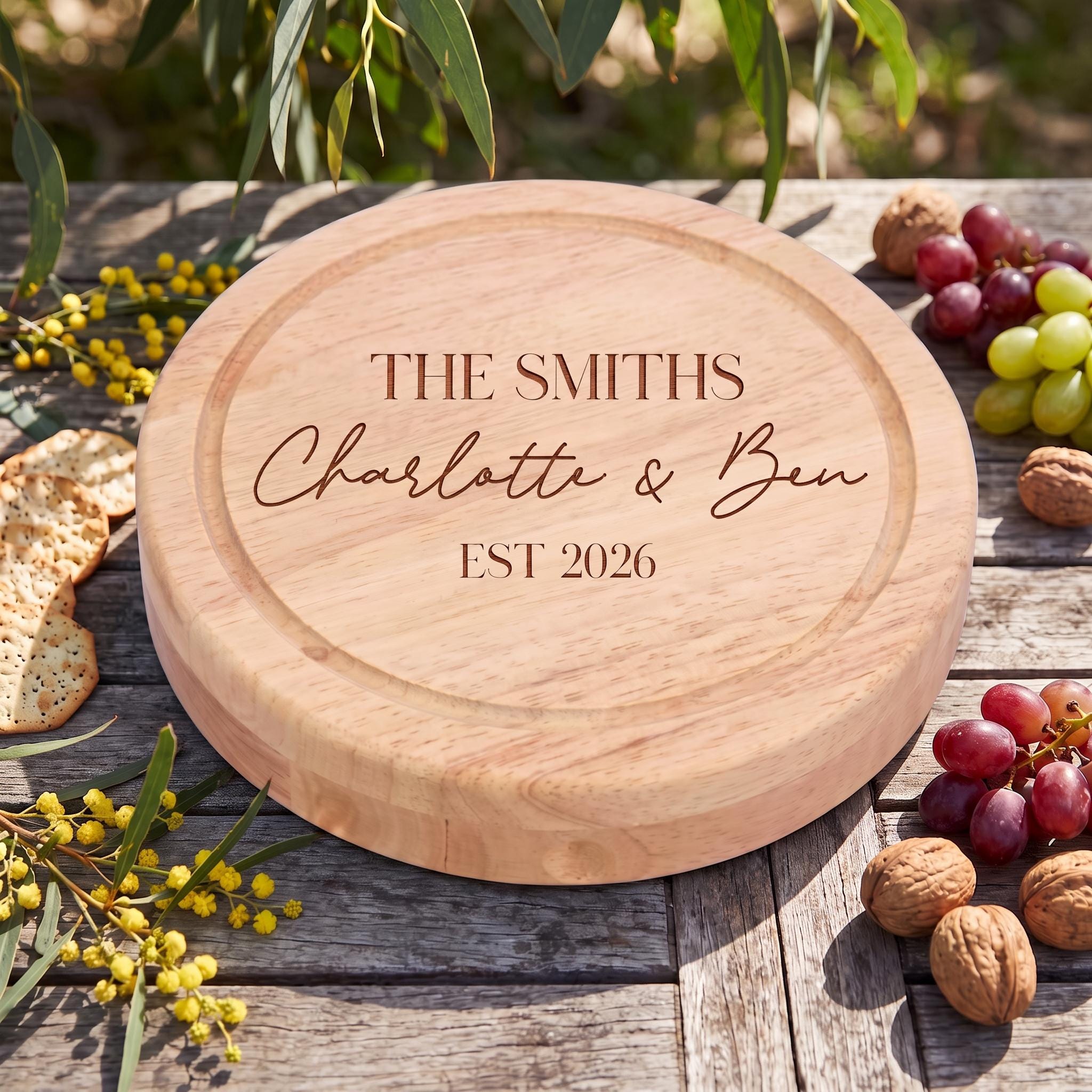 Personalised Cheese Board with Knives, Custom Engraved Charcuterie Board, Wedding Gift for Couple, Swivel Grazing Platter, Housewarming