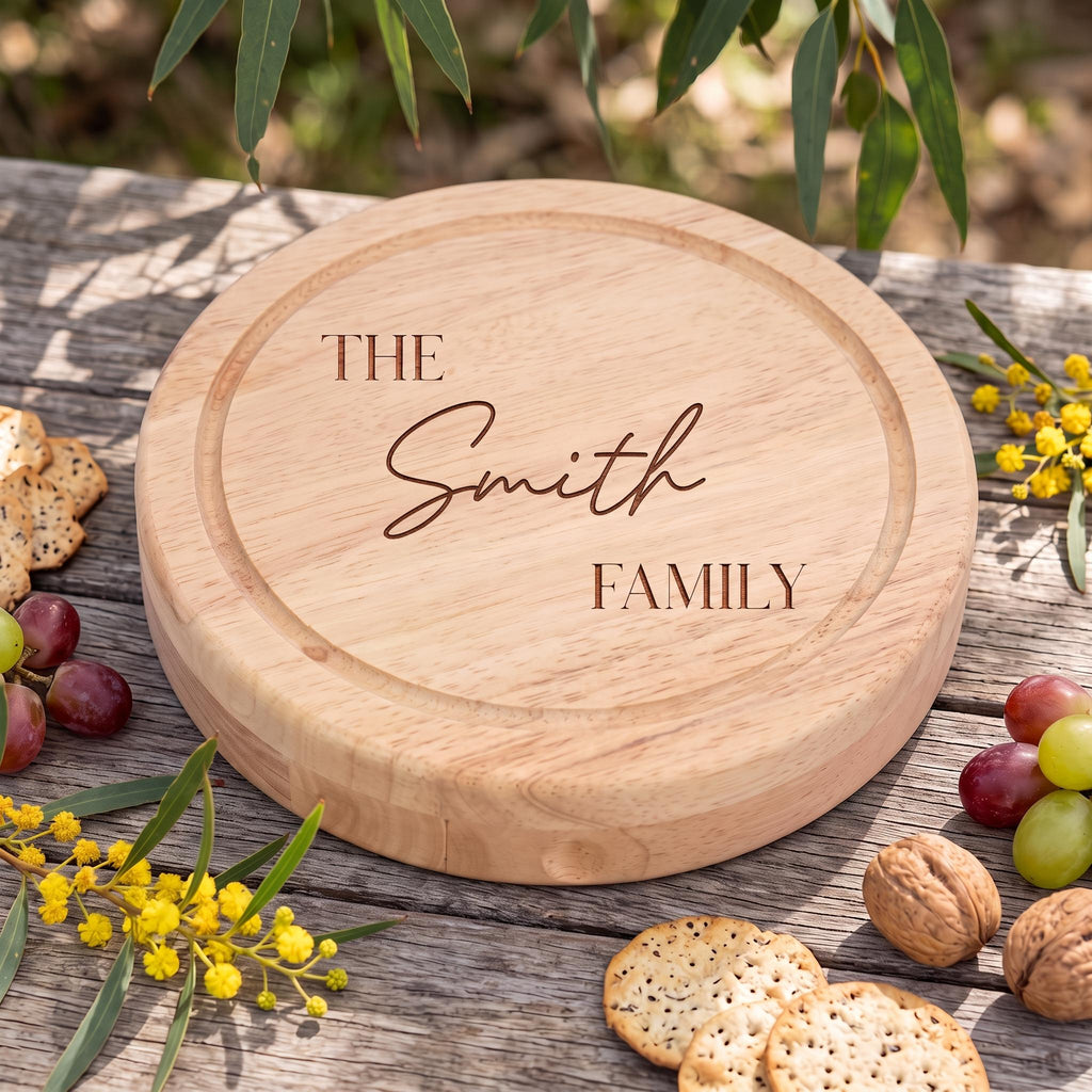 Personalised Cheese Board with Knives, Custom Engraved Charcuterie Board, Wedding Gift for Couple, Swivel Grazing Platter, Housewarming