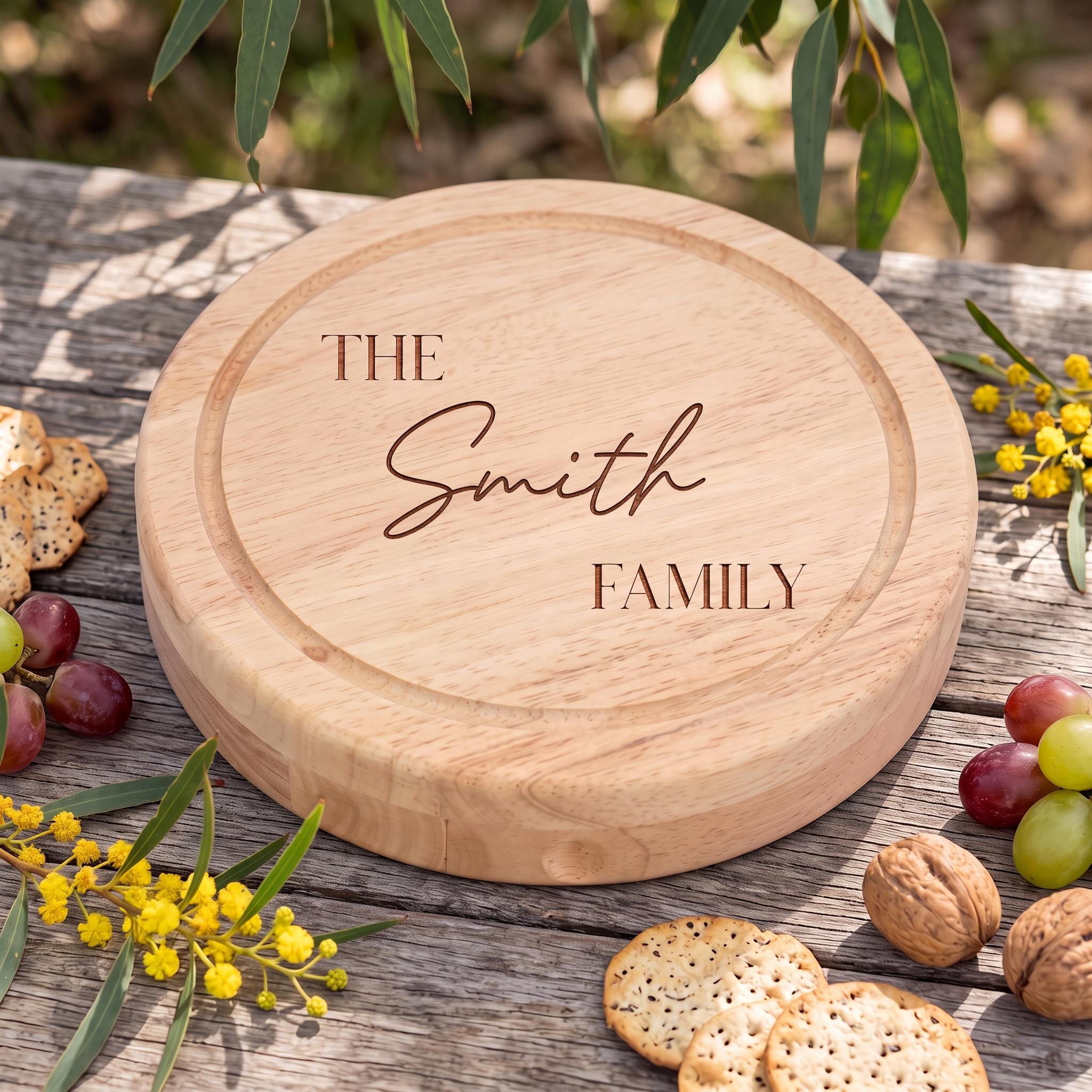 Personalised Cheese Board with Knives, Custom Engraved Charcuterie Board, Wedding Gift for Couple, Swivel Grazing Platter, Housewarming