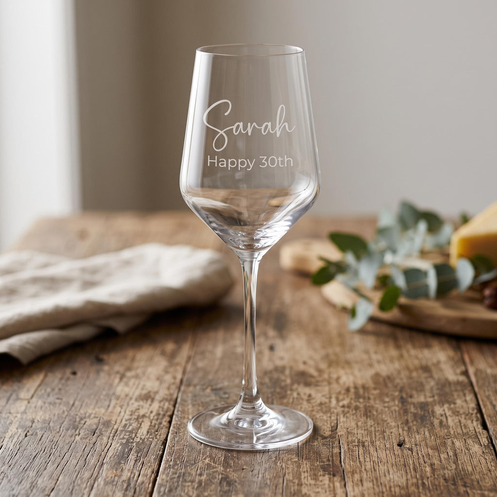 Personalised Wine Glass, Custom Engraved Wine Glass for Her, 30th Birthday Gift, Bridesmaid Proposal Glassware, Red or White Wine Goblet