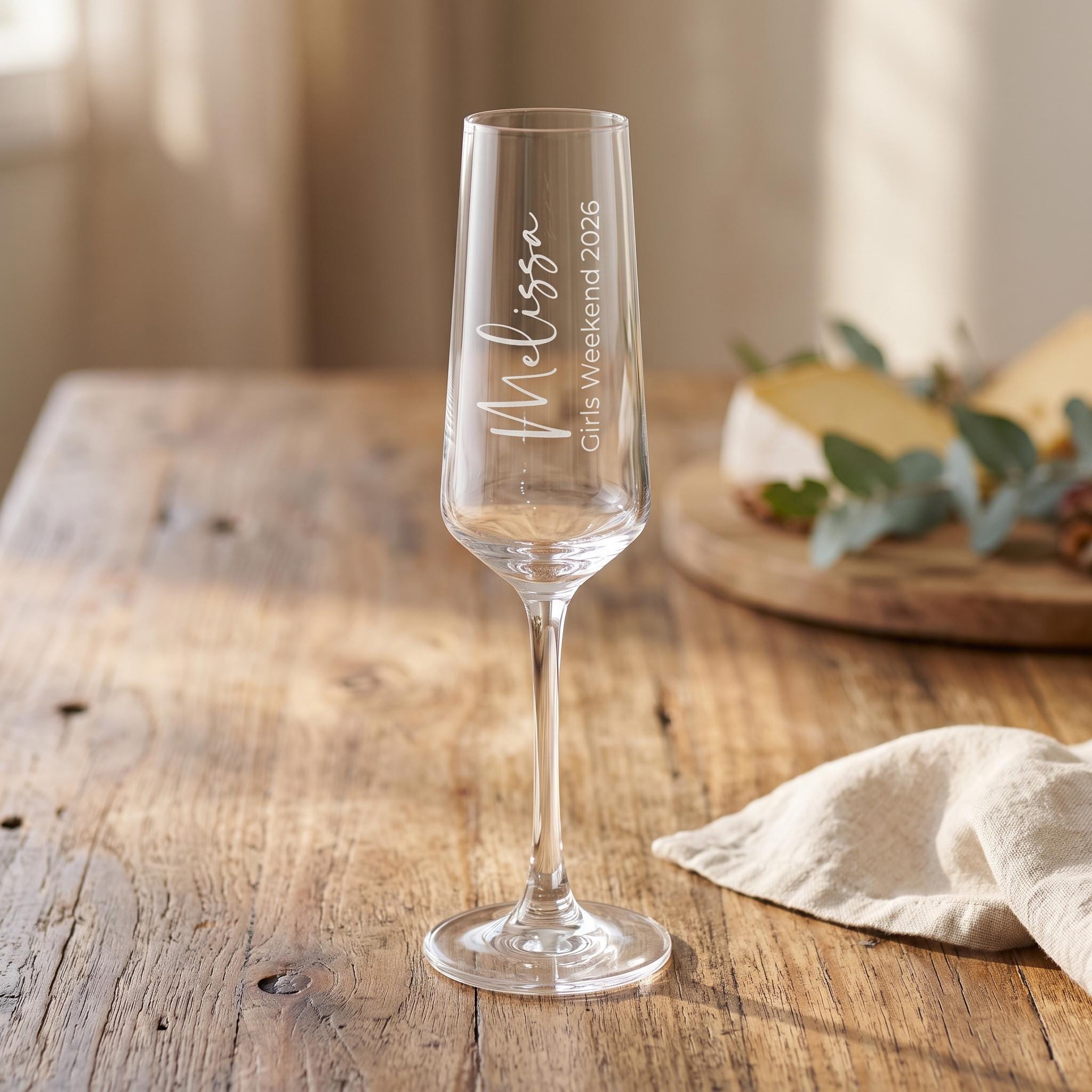 Personalised Champagne Flute, Custom Engraved Name Prosecco Glass for Bridesmaid, Milestone Birthday Glassware, 210ml Toasting Flute
