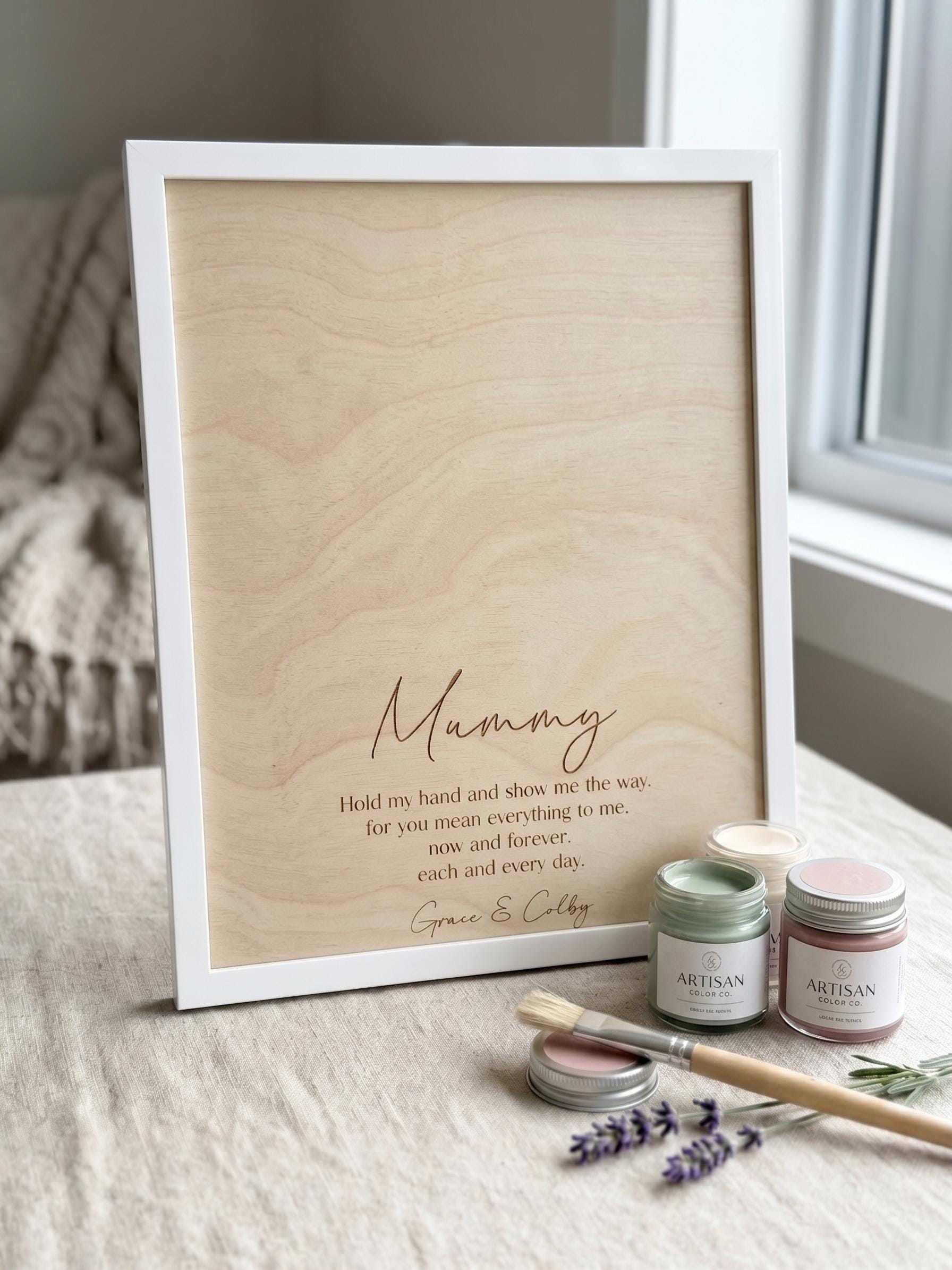 Personalised Mothers Day Handprint Plaque, Custom Framed Wooden Sign for Mum or Nan, DIY Kids Handprint Keepsake, 25cm x 20cm