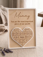 Personalised Mothers Day Puzzle Sign, Custom Wooden Heart Frame for Mum or Nan, Important Piece Keepsake Plaque, 20cm x 15cm