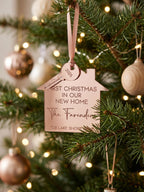 Personalised First Christmas in New Home Ornament, Custom Mirror House Key Bauble, Bespoke Housewarming Keepsake Gift