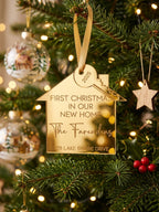 Personalised First Christmas in New Home Ornament, Custom Mirror House Key Bauble, Bespoke Housewarming Keepsake Gift