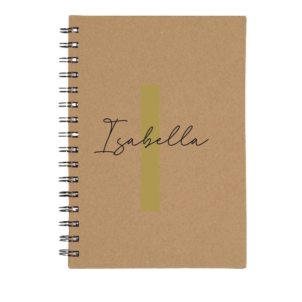 Personalised A5 Spiral Notebook by Make It Personal Gift Co with custom initial and name in modern script and sans-serif font