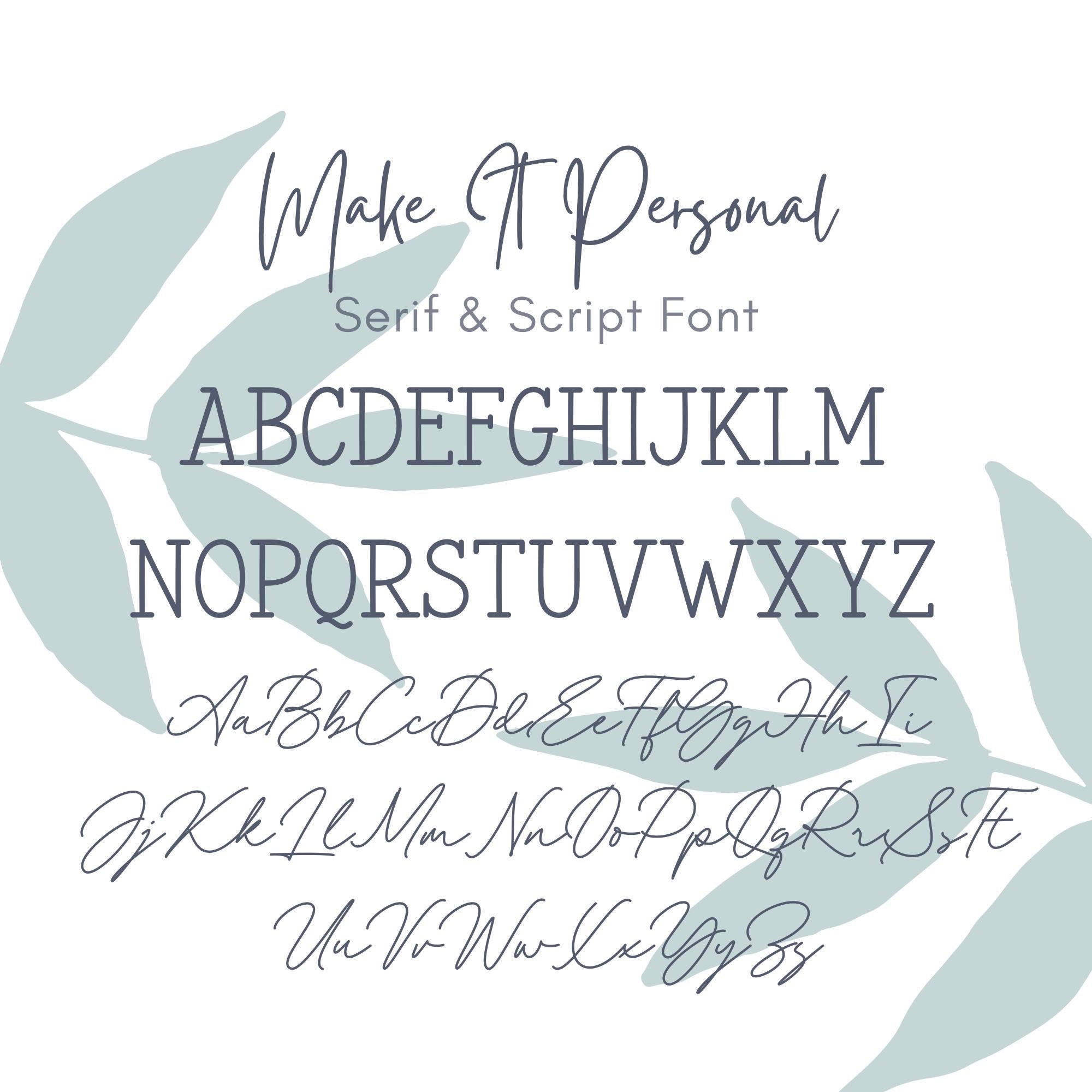 Personalised 360ml stemless wine glass with monoline script and slab serif font, featuring elegant custom text.