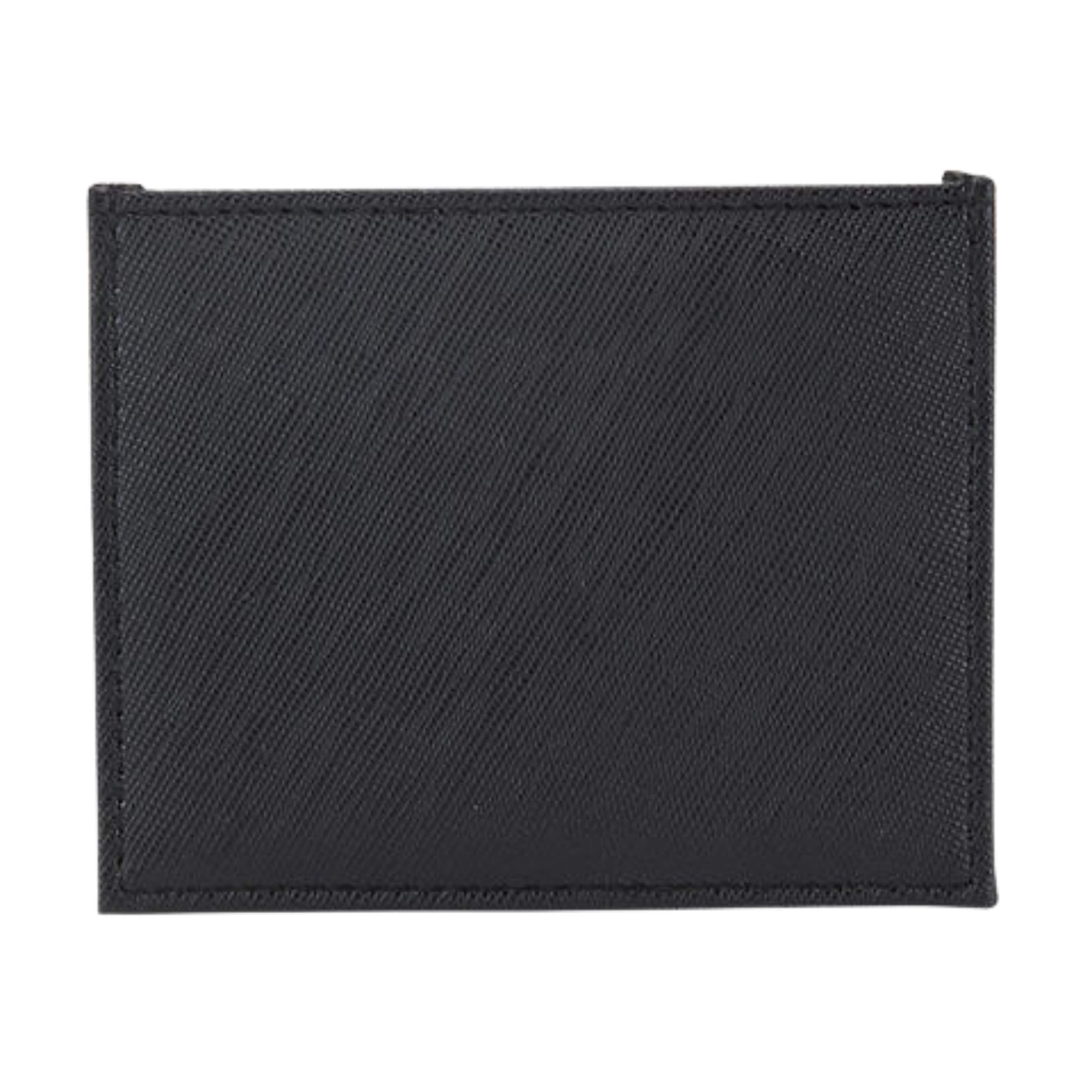Personalised black vegan leather card wallet with initials, featuring a sleek compact design and space for credit cards and IDs.