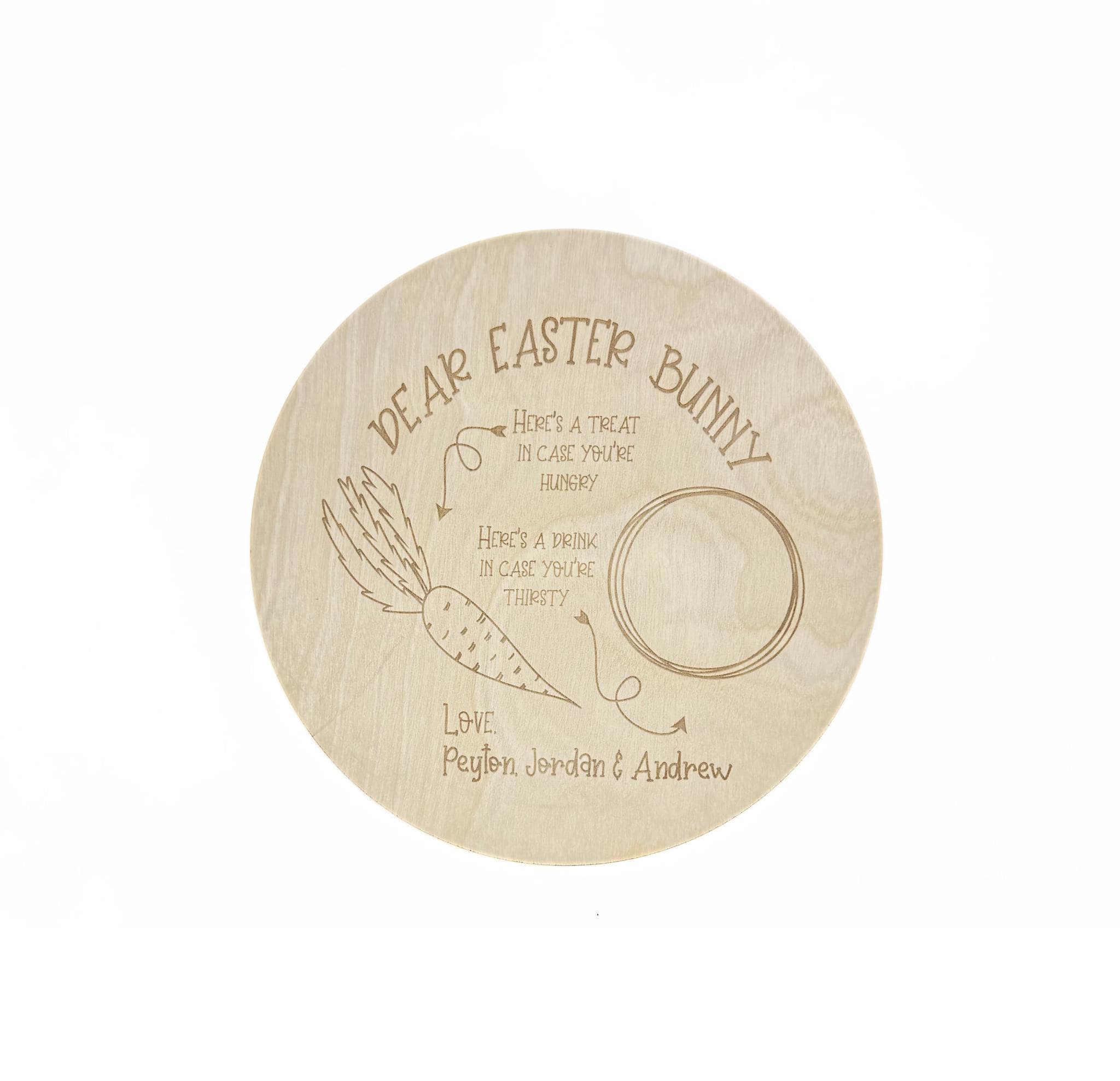 Personalised "Dear Easter Bunny" treat board by Make It Personal Gift Co, featuring custom wood or mirrored acrylic tray with Easter design.