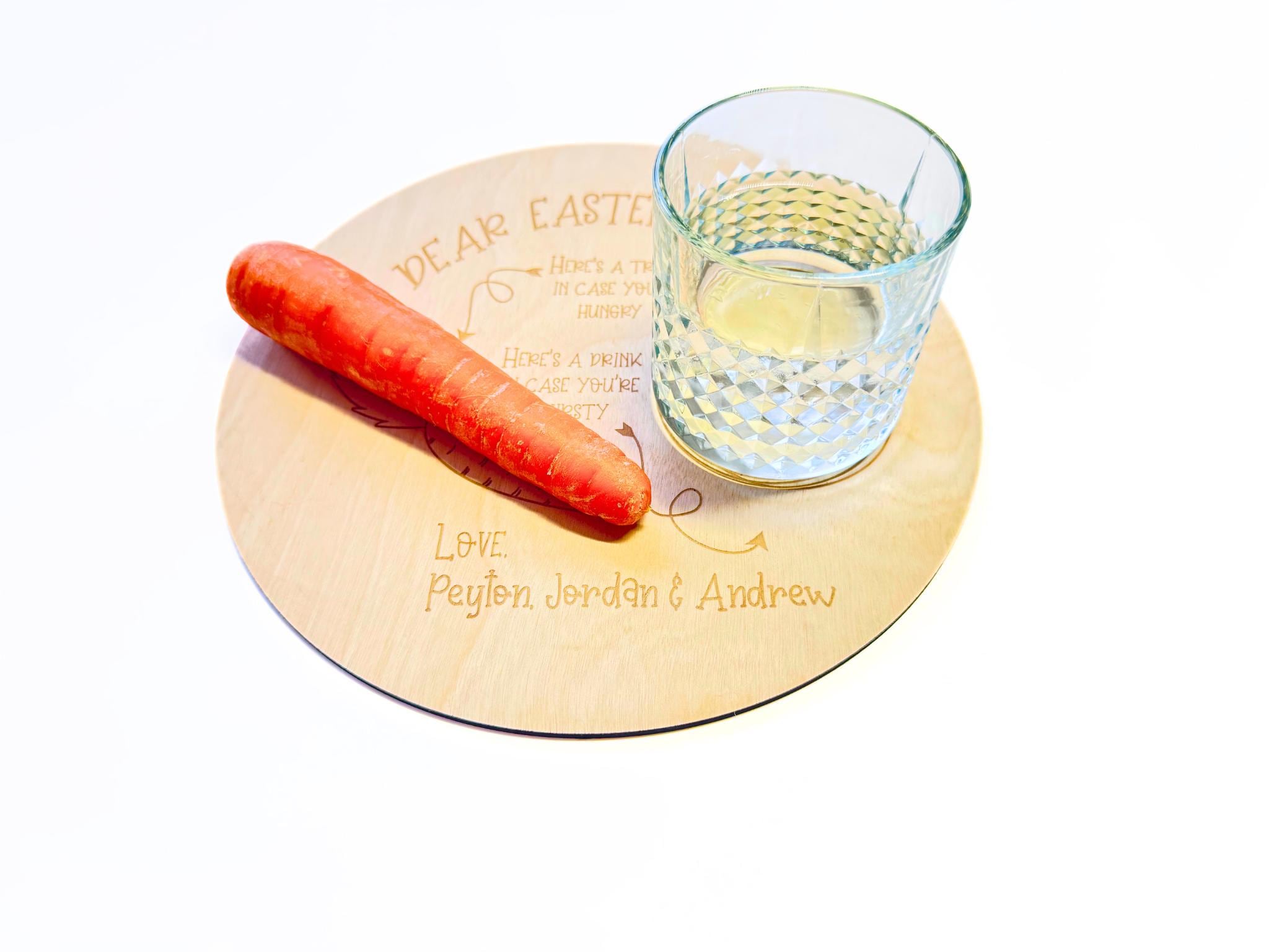 Personalised "Dear Easter Bunny" treat board by Make It Personal Gift Co, featuring custom wood or mirrored acrylic Easter Eve tray.