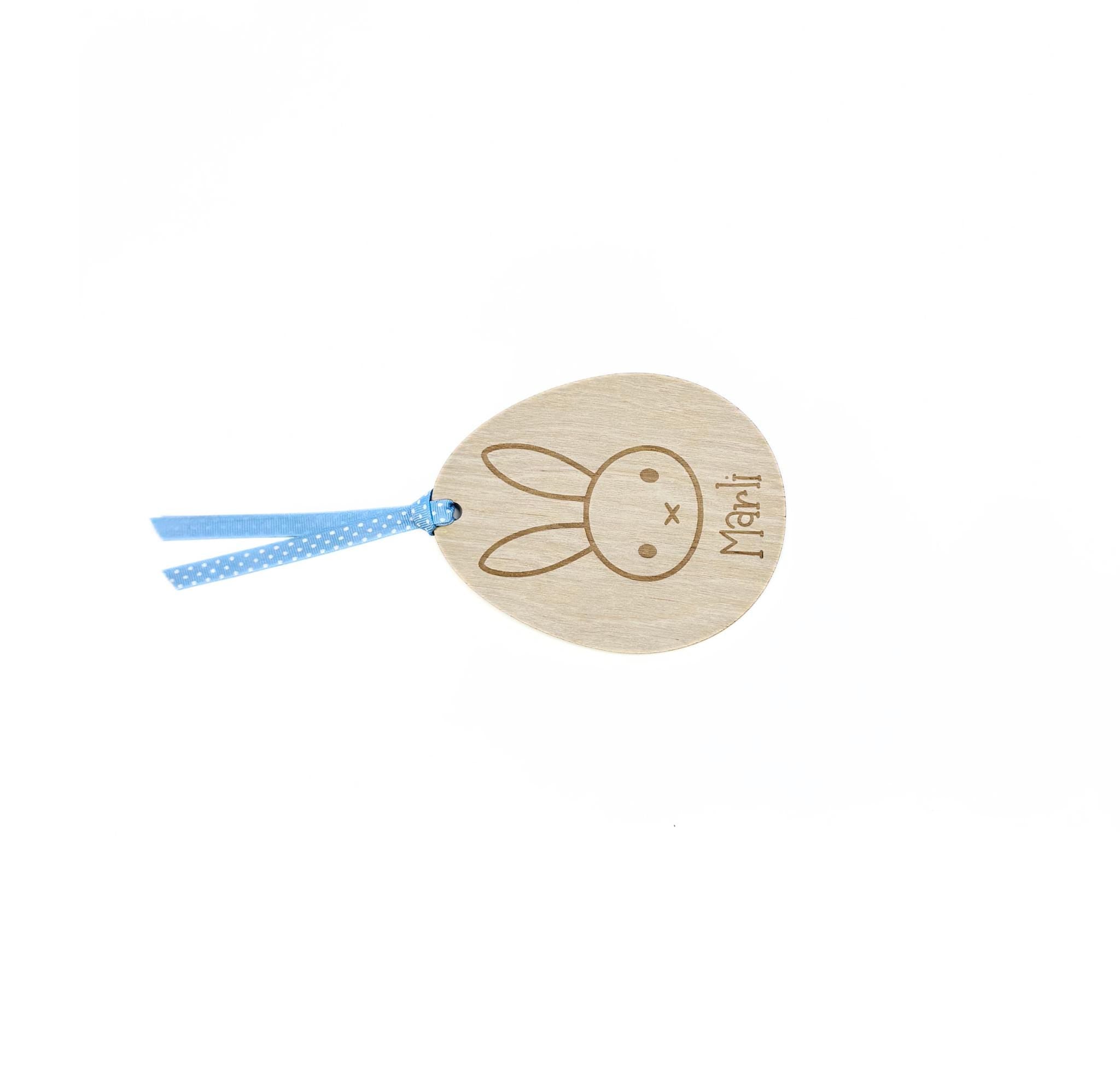 Personalised Easter Egg Bunny Tag by Make It Personal Gift Co, featuring a wood or acrylic name label for baskets.