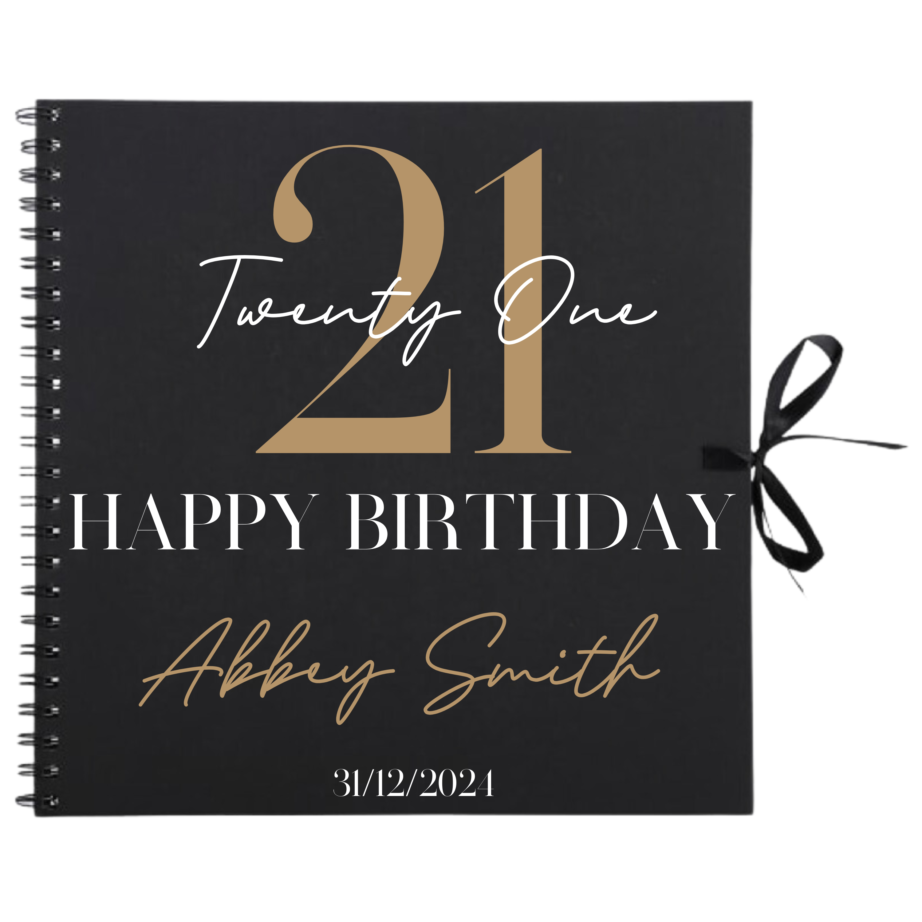 Personalised 12x12 birthday scrapbook album by Make It Personal Gift Co featuring bold serif style with white cover and decorative details