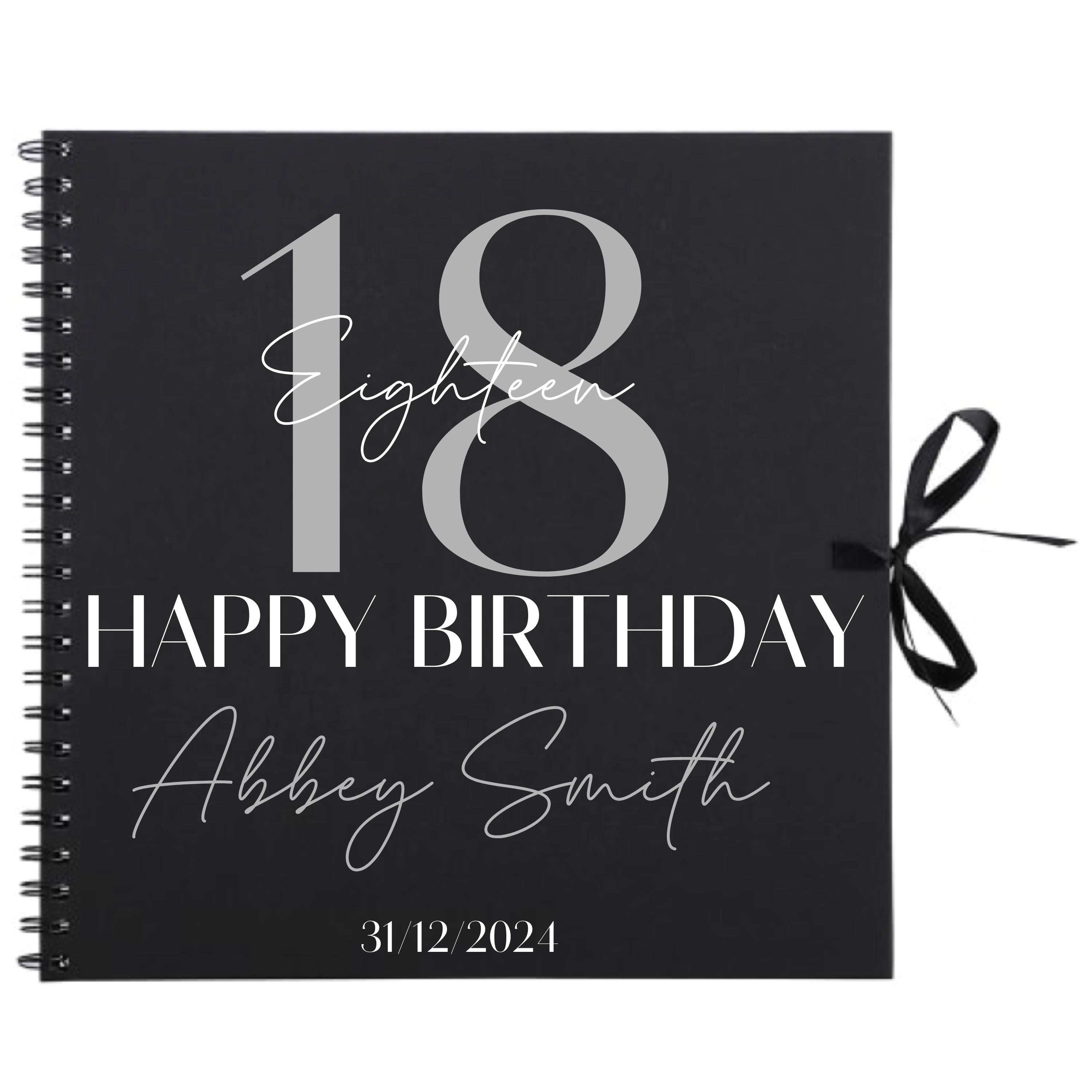 Personalised 12x12 birthday scrapbook album by Make It Personal Gift Co with modern script style, white cover and decorative design.