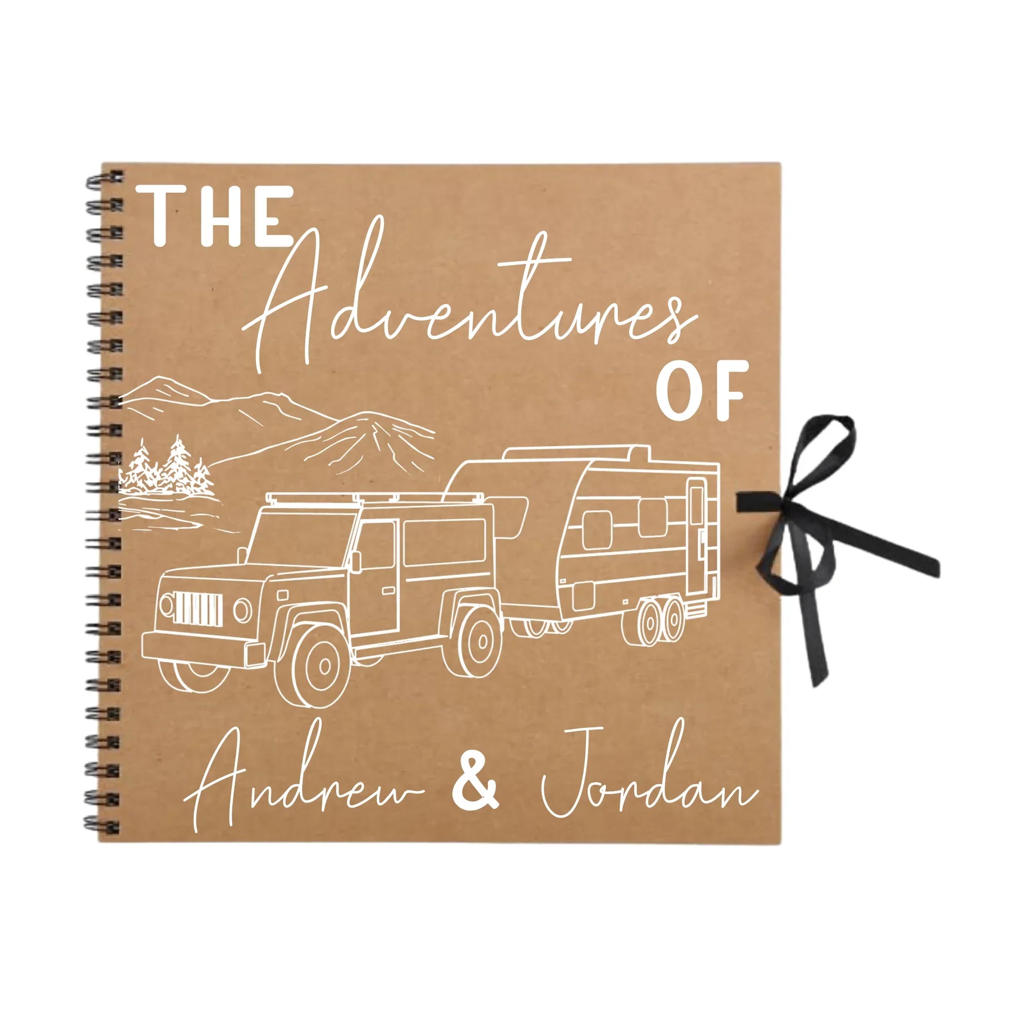 Personalised 12x12 caravan travel journal by Make It Personal Gift Co featuring a white cover with custom text and travel-themed design.