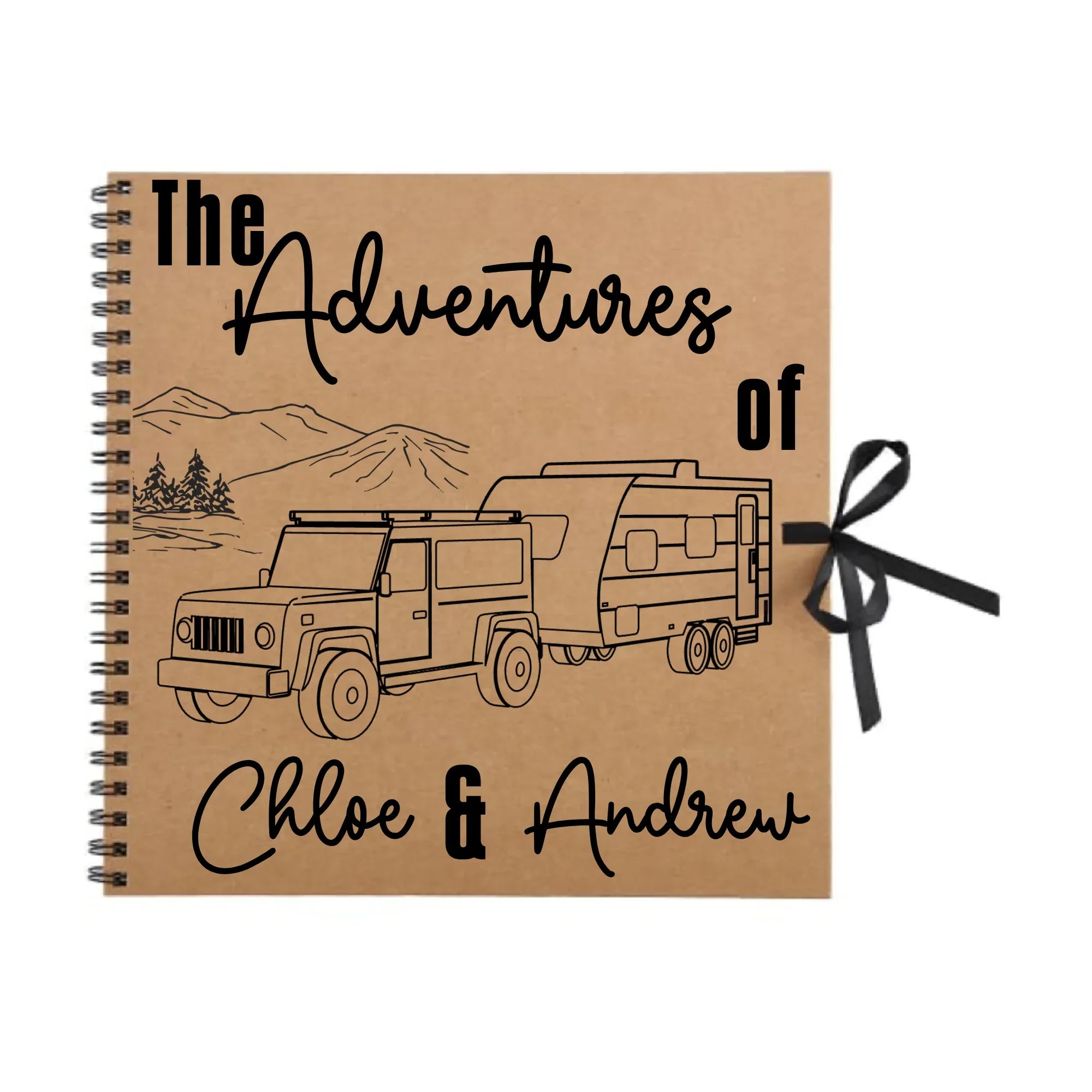 Personalised 12x12 Caravan Travel Journal by Make It Personal Gift Co with white cover and custom name inscription.
