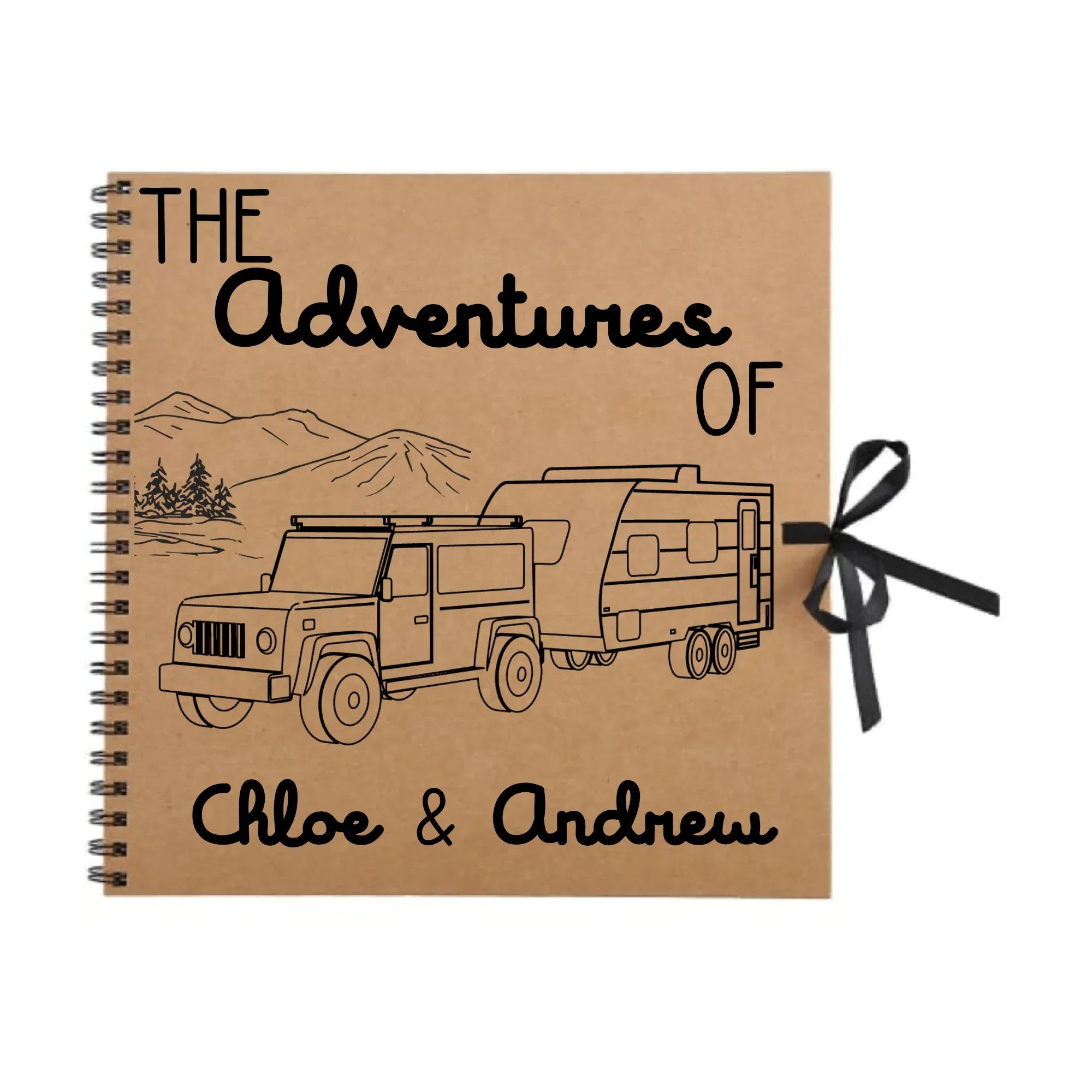 Personalised 12x12 Caravan Travel Journal by Make It Personal Gift Co with custom white cover and travel-themed design.