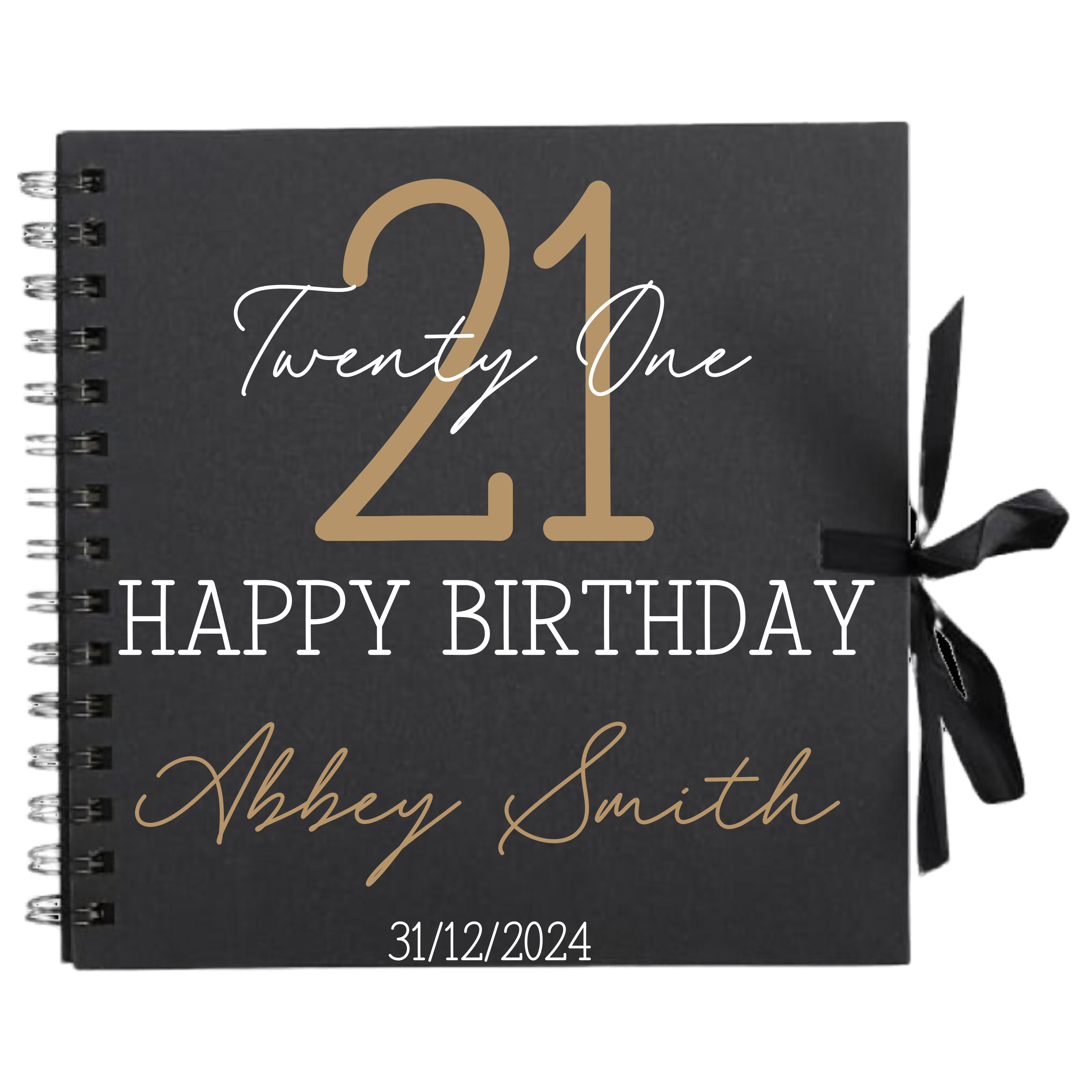 Personalised 8x8 birthday scrapbook album by Make It Personal Gift Co with elegant script cover design.