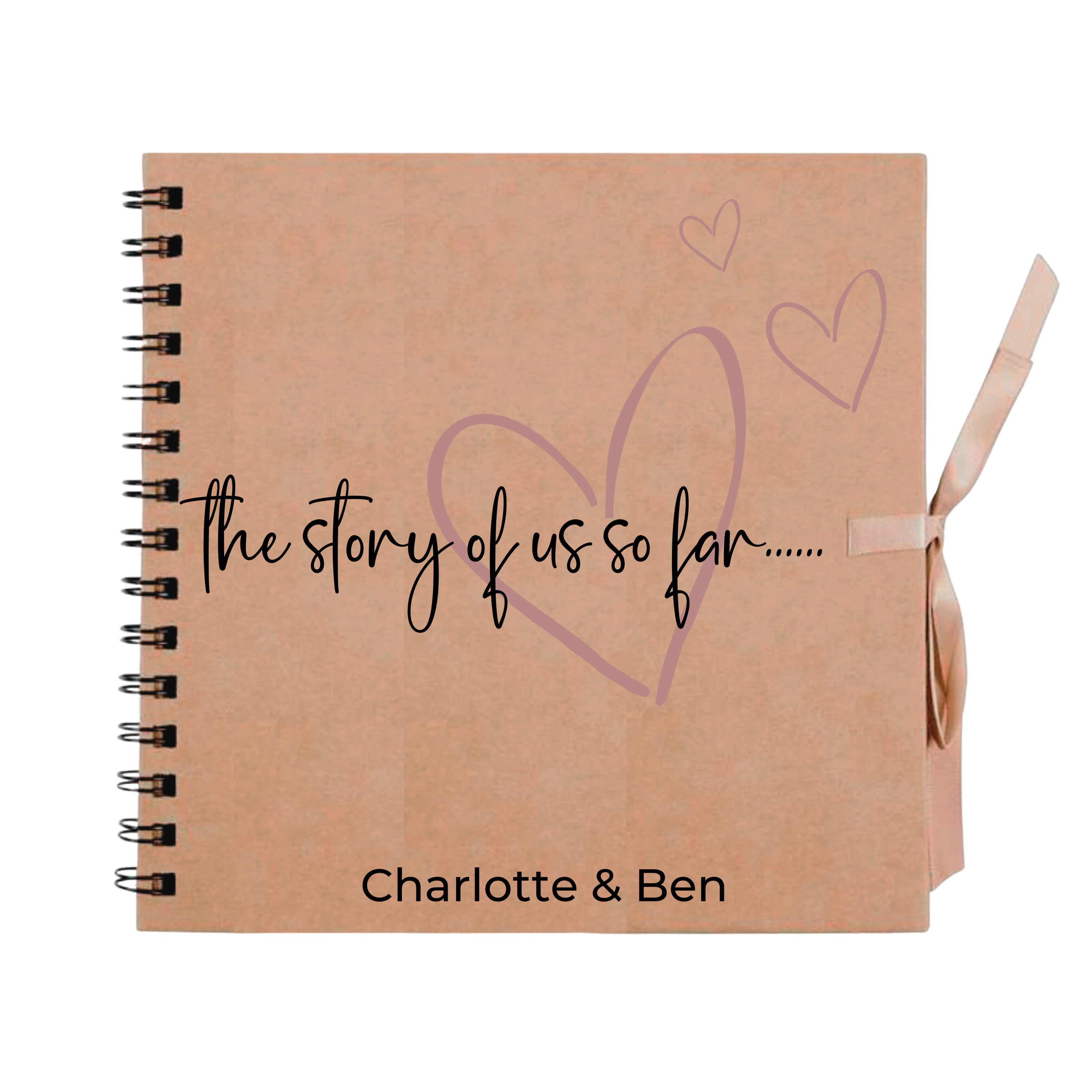 Personalised 8x8 love story scrapbook by Make It Personal Gift Co, featuring handwritten notes and photos celebrating your relationship.