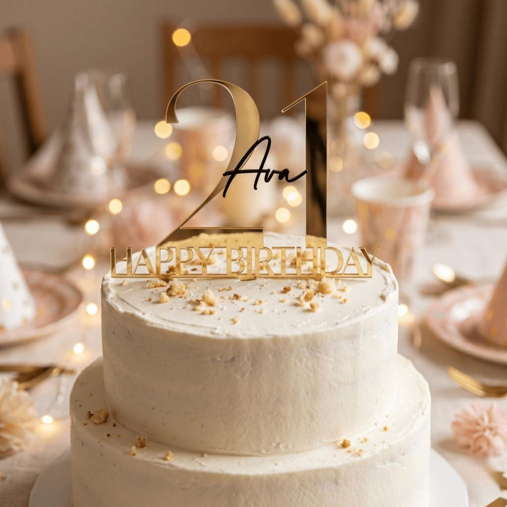 Modern Elegance Personalised Acrylic Birthday Cake Topper - Make It Personal Gift Co