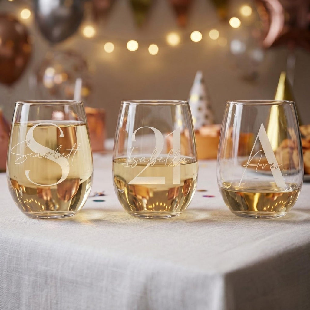 Modern Elegance Personalised Engraved Stemless Wine Glass - Make It Personal Gift Co