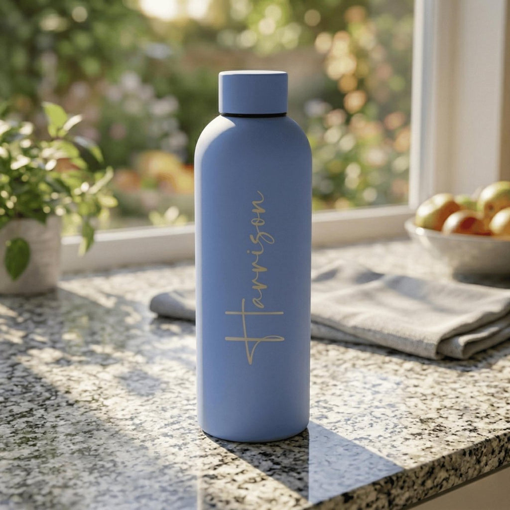Personalised 500ml Matte Stainless Steel Engraved Name Water Bottle - Make It Personal Gift Co