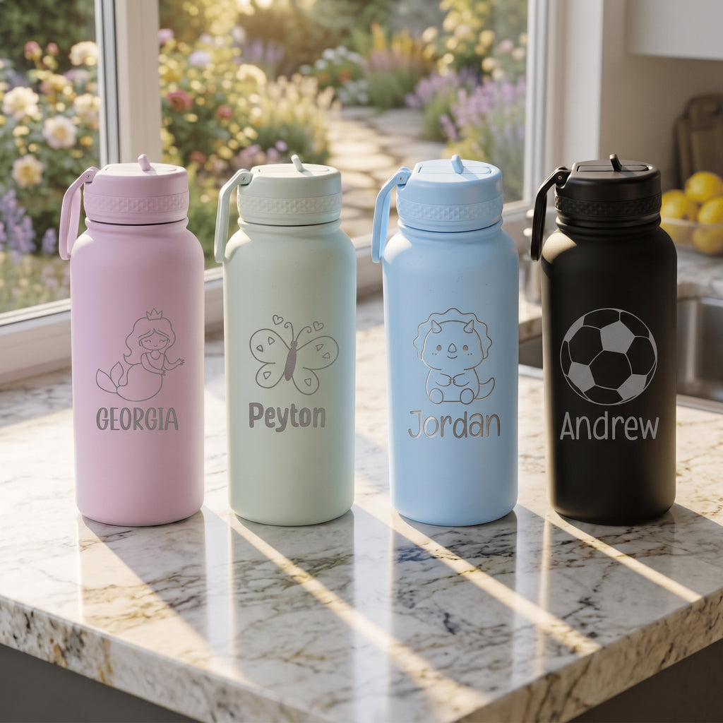 Personalised 950ml Kids Engraved Icon & Name Water Bottle
