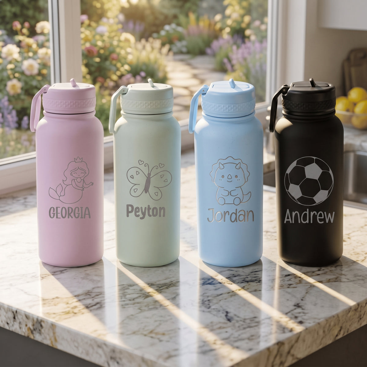 Personalised 950ml Kids Engraved Icon & Name Water Bottle