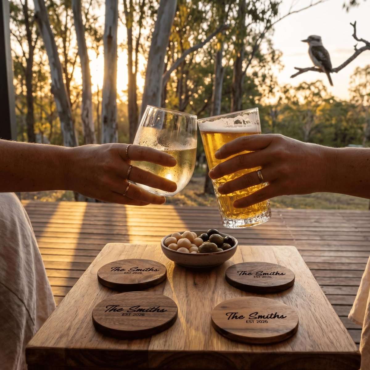 Personalised Acacia Wood Coasters Bold Contemporary Edition - Make It Personal Gift Co