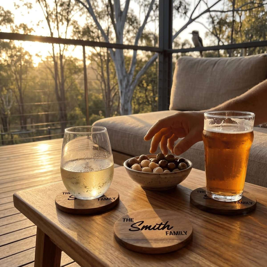 Personalised Acacia Wood Coasters Bold Contemporary Edition - Make It Personal Gift Co