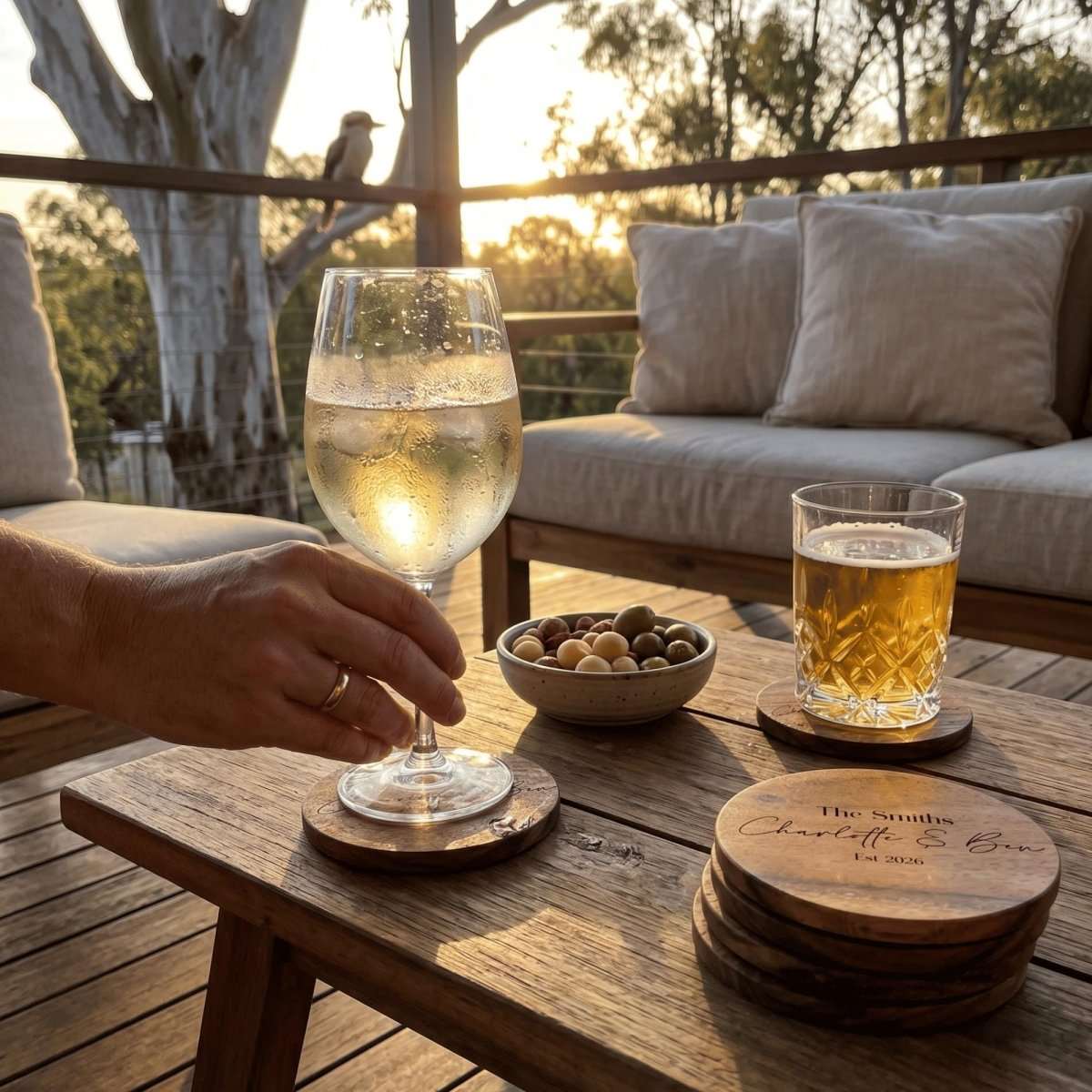 Personalised Acacia Wood Coasters Modern Elegance Edition - Make It Personal Gift Co