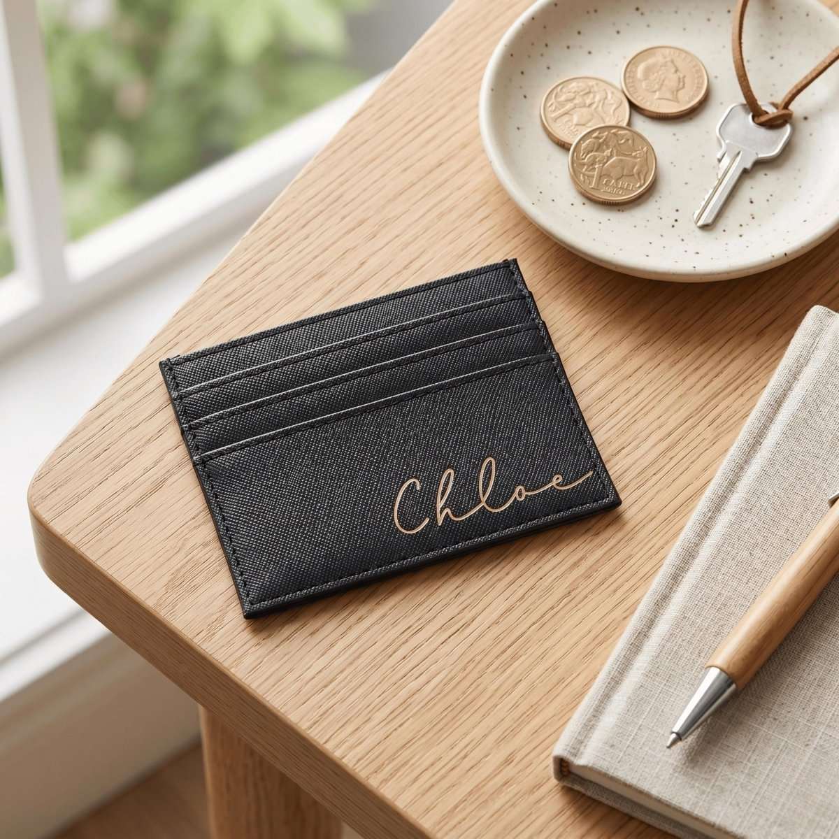 Personalised Black Vegan Leather Card Wallet - Make It Personal Gift Co
