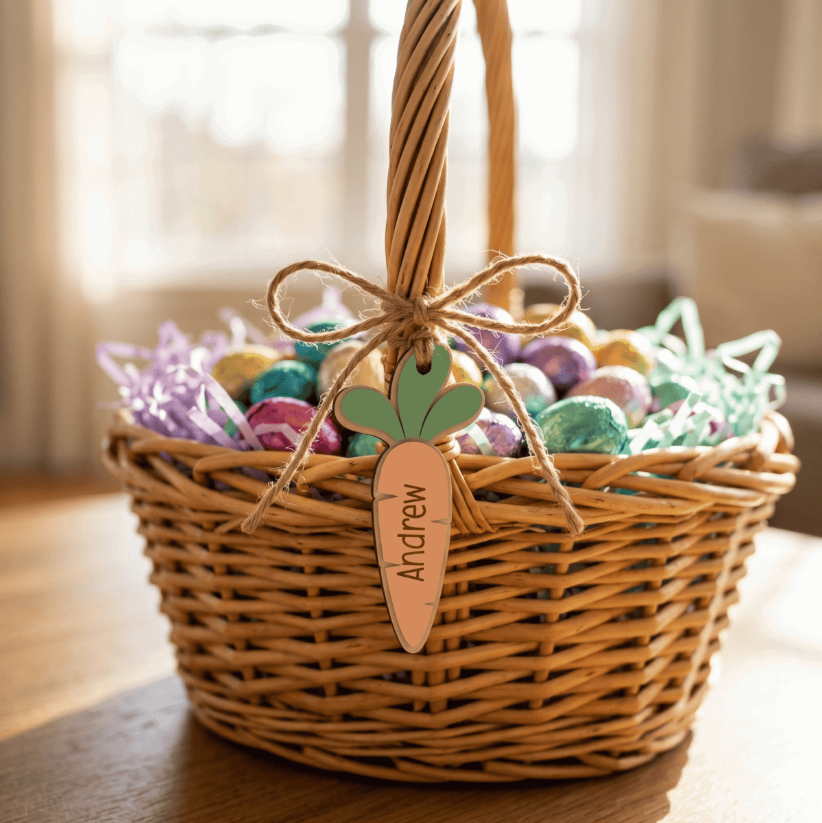 Personalised Carrot Easter Basket Tag – Custom 3D Layered Name Label - Make It Personal Gift Co