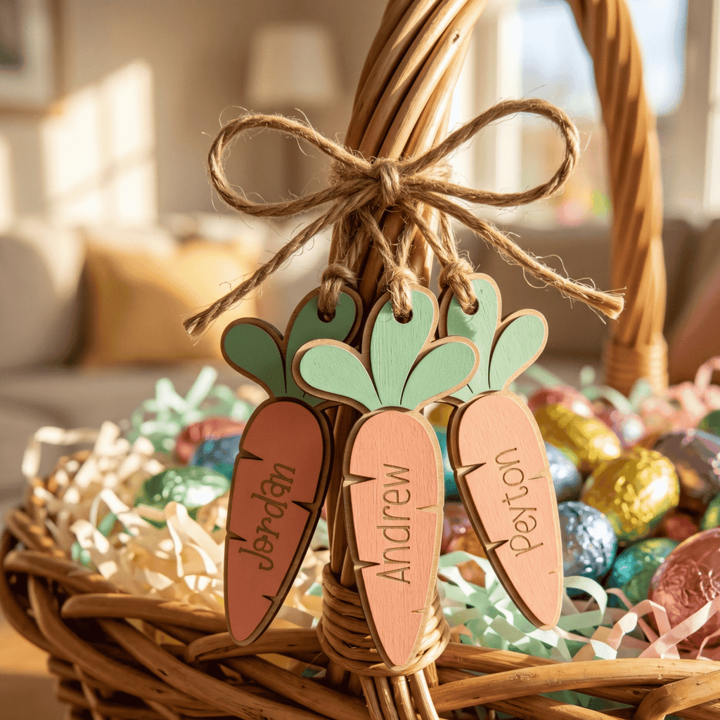 Personalised Carrot Easter Basket Tag – Custom 3D Layered Name Label - Make It Personal Gift Co