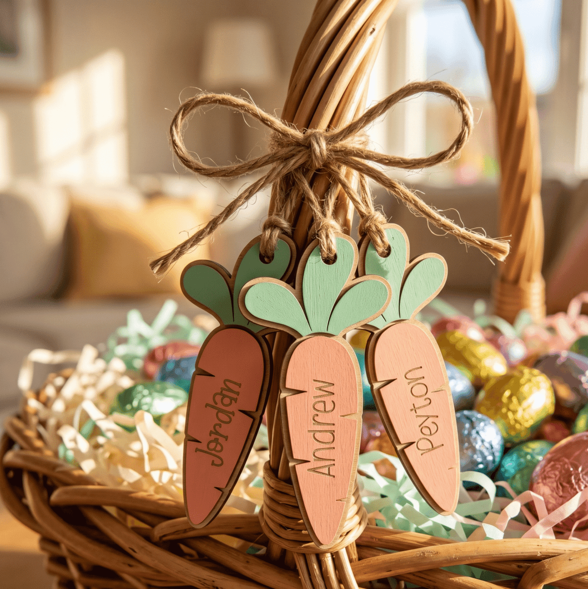 Personalised Carrot Easter Basket Tag – Custom 3D Layered Name Label - Make It Personal Gift Co