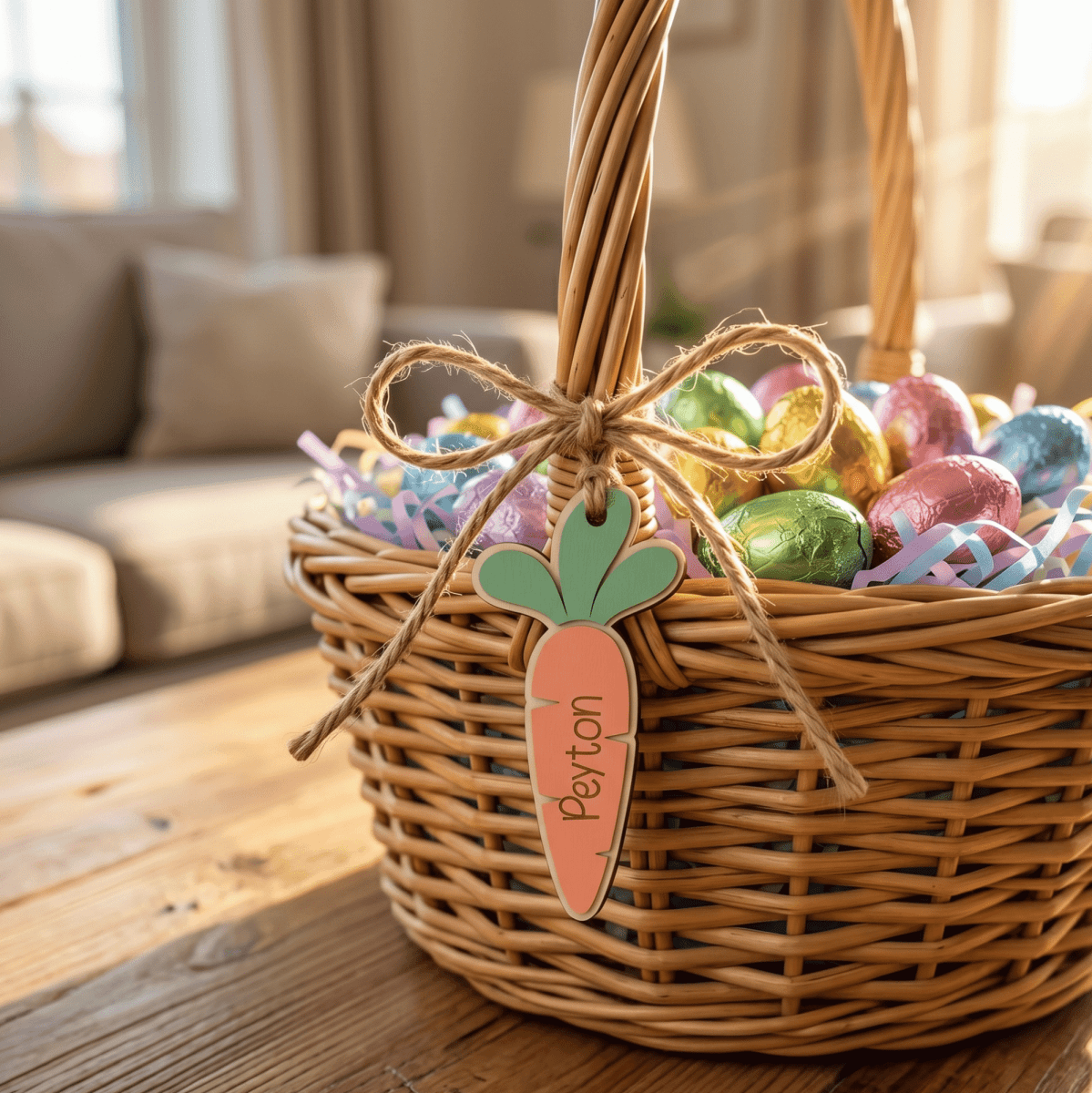 Personalised Carrot Easter Basket Tag – Custom 3D Layered Name Label - Make It Personal Gift Co