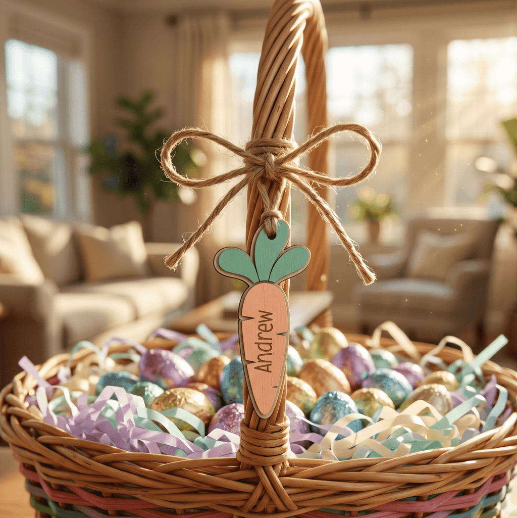 Personalised Carrot Easter Basket Tag – Custom 3D Layered Name Label - Make It Personal Gift Co