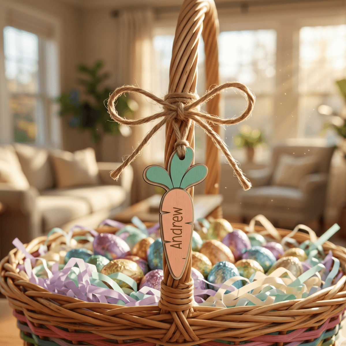 Personalised Carrot Easter Basket Tag – Custom 3D Layered Name Label - Make It Personal Gift Co