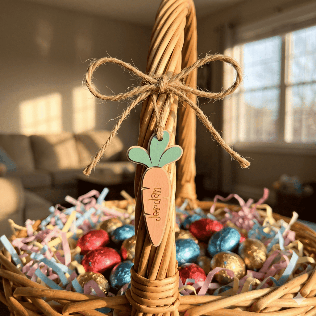 Personalised Carrot Easter Basket Tag – Custom 3D Layered Name Label - Make It Personal Gift Co