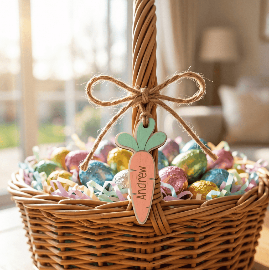 Personalised Carrot Easter Basket Tag – Custom 3D Layered Name Label - Make It Personal Gift Co