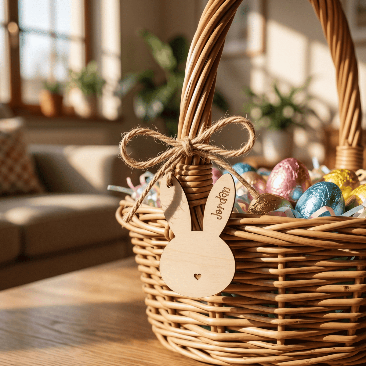 Personalised Easter Bunny Name Tag – Custom Wood or Acrylic Basket Label - Make It Personal Gift Co