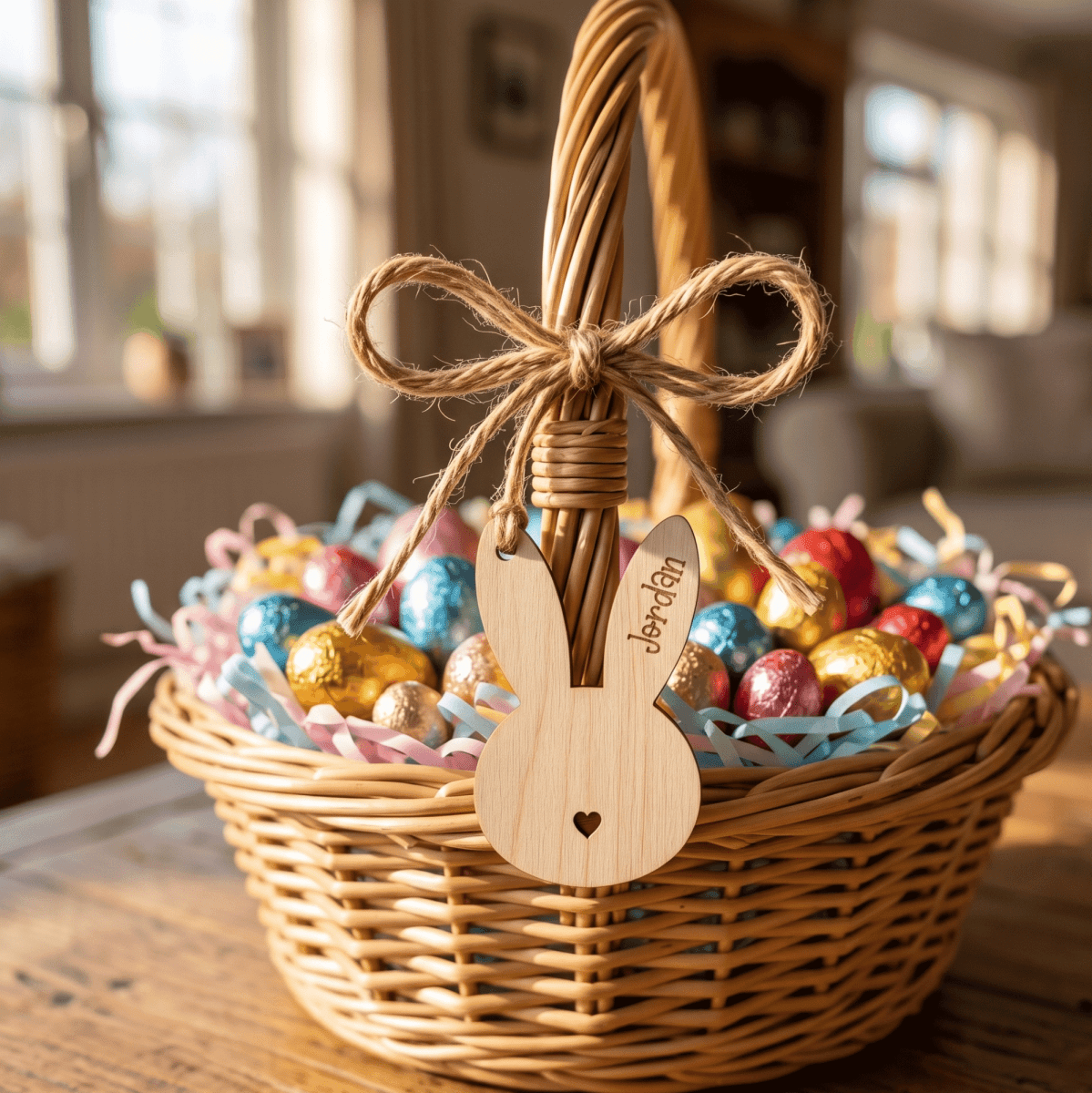 Personalised Easter Bunny Name Tag – Custom Wood or Acrylic Basket Label - Make It Personal Gift Co