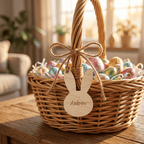 Personalised Easter Bunny Tag – Custom Wood or Acrylic Name Plate for Gift Baskets - Make It Personal Gift Co