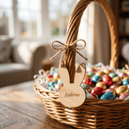 Personalised Easter Bunny Tag – Custom Wood or Acrylic Name Plate for Gift Baskets - Make It Personal Gift Co