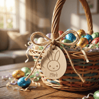 Personalised Egg-Shaped Easter Tag – Custom Wood or Acrylic Bunny Label - Make It Personal Gift Co