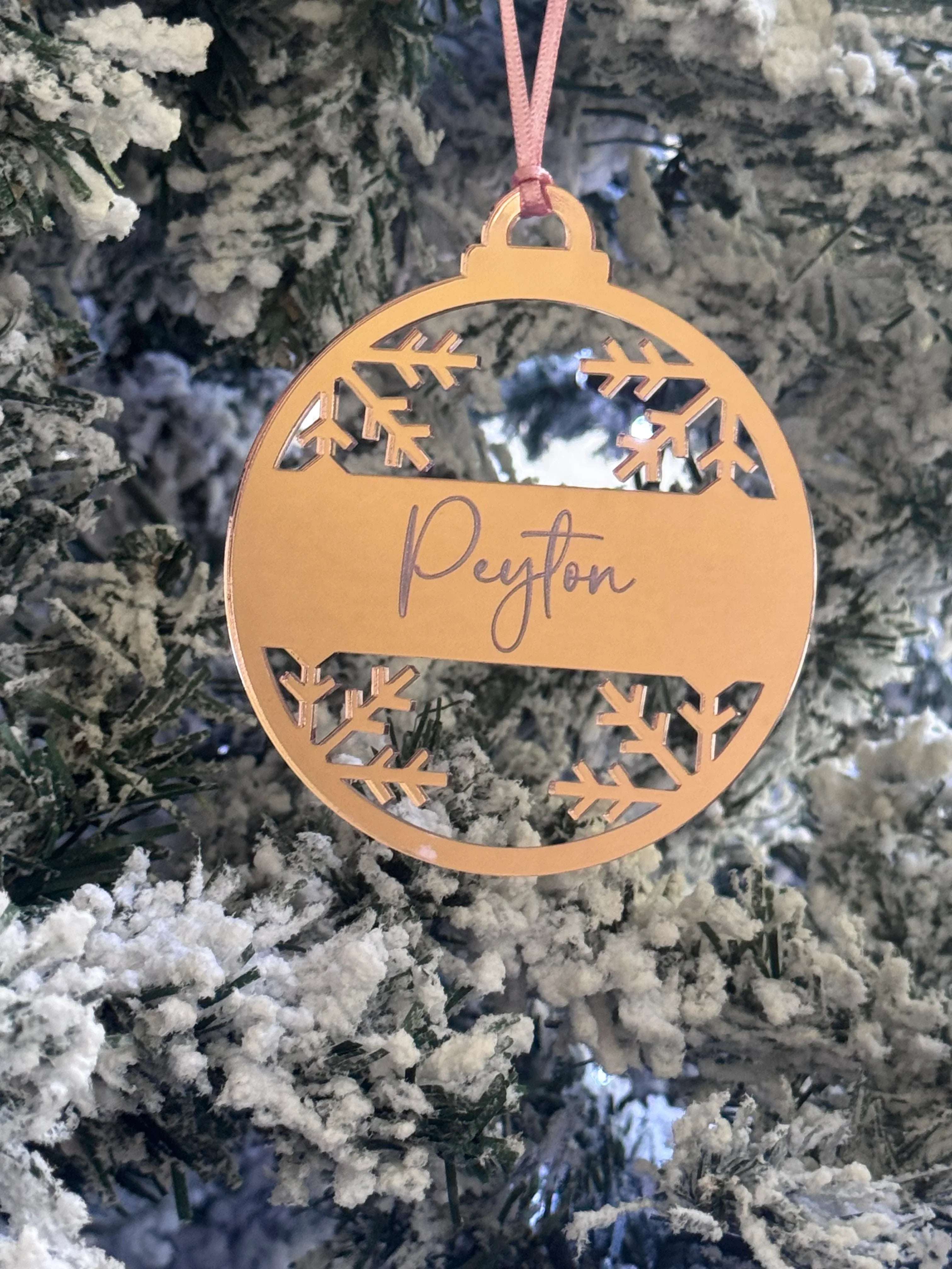 Personalised Snowflake Christmas Ornament – Custom Circular Name Bauble - Make It Personal Gift Co