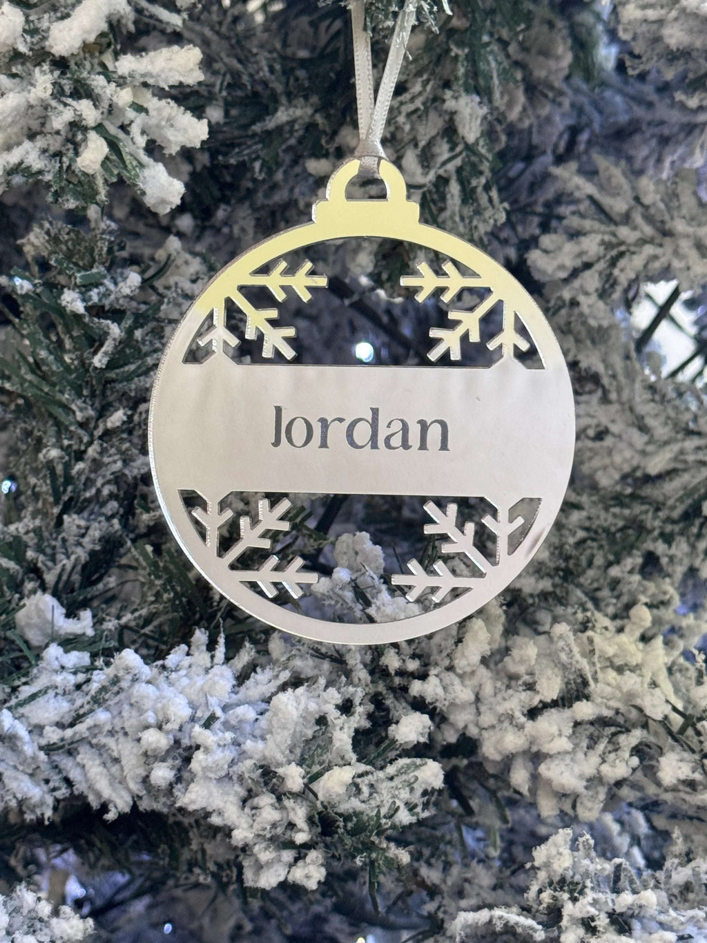 Personalised Snowflake Christmas Ornament – Custom Circular Name Bauble - Make It Personal Gift Co