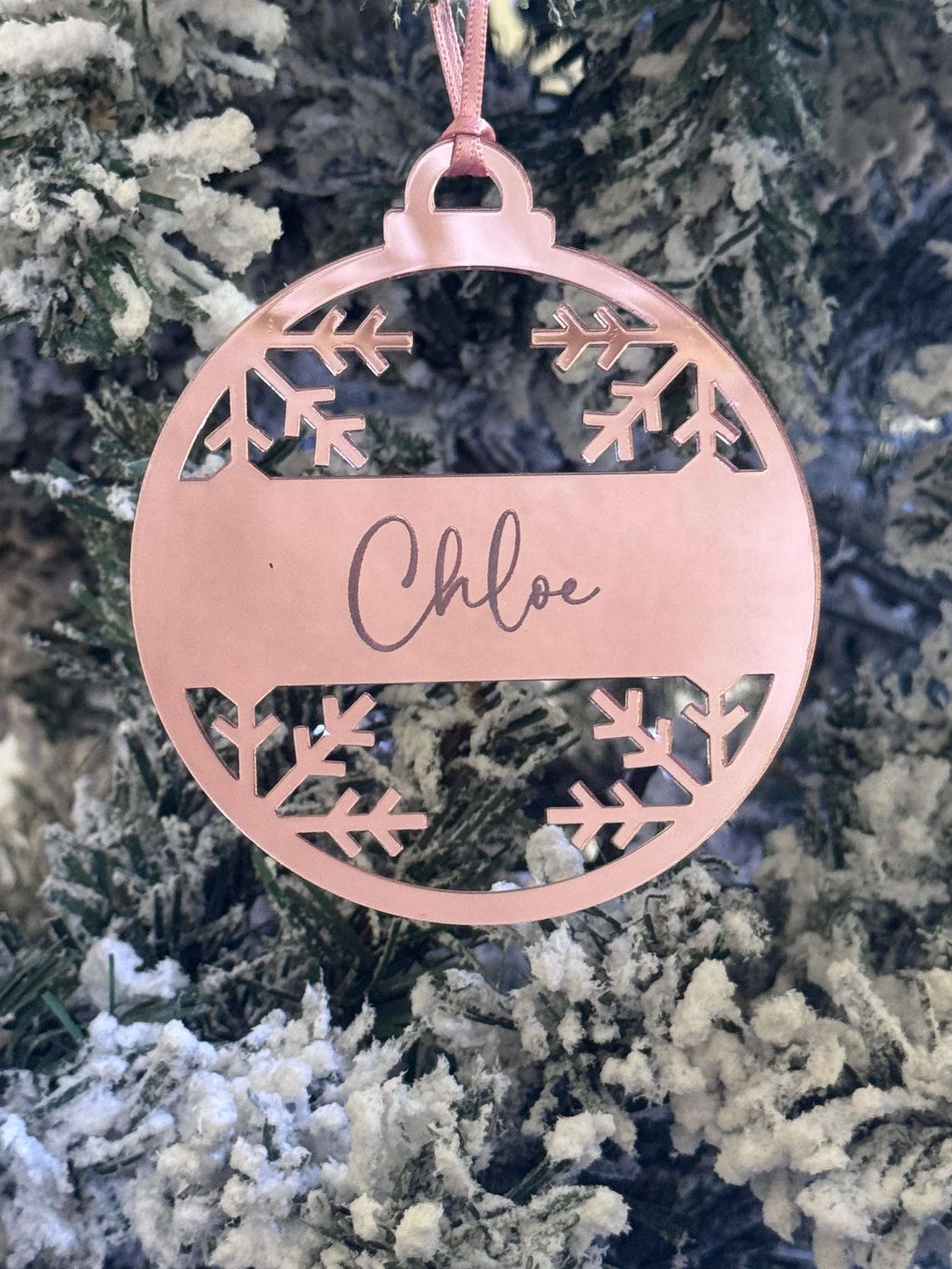 Personalised Snowflake Christmas Ornament – Custom Circular Name Bauble - Make It Personal Gift Co